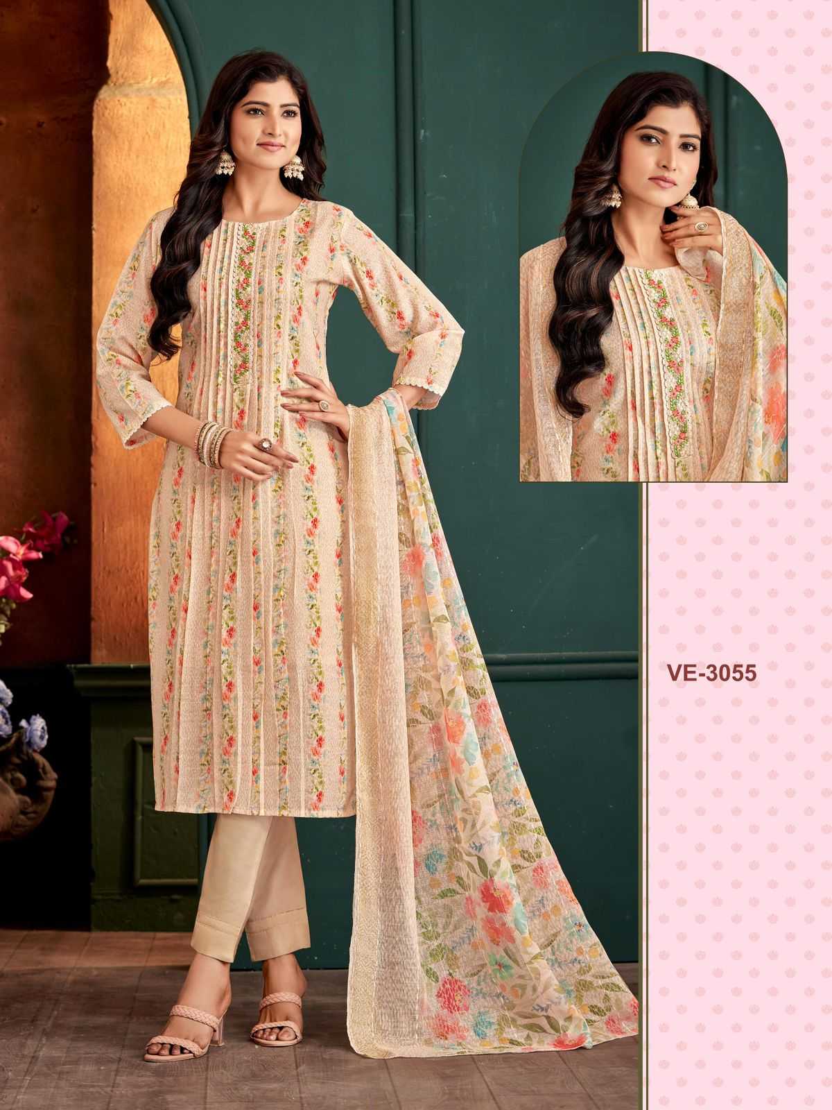 ladies flavour 3055 3056 new design linen cotton full stitch combo set salwar suit exports 