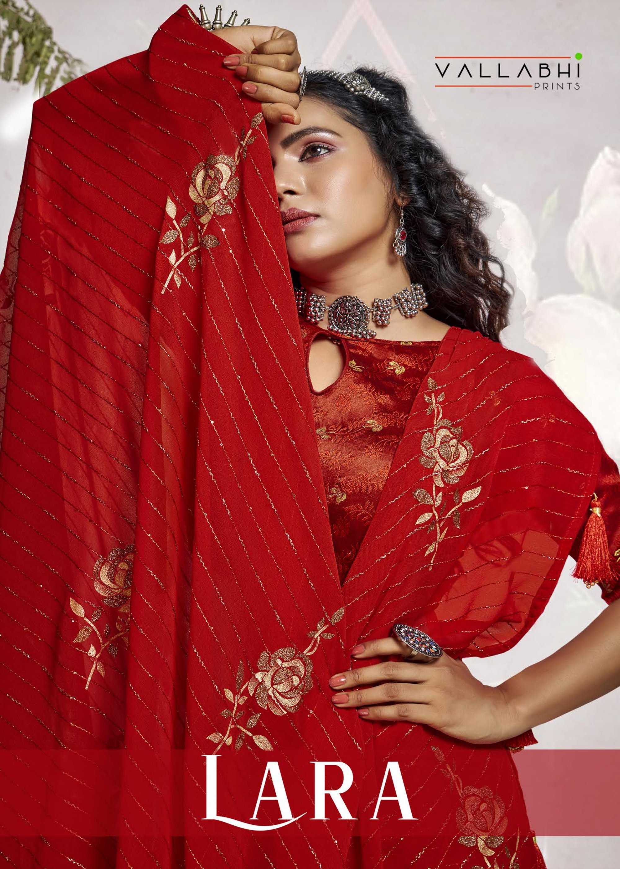 lara by vallabhi prints 15341-15348 series party wear georgette saree collection