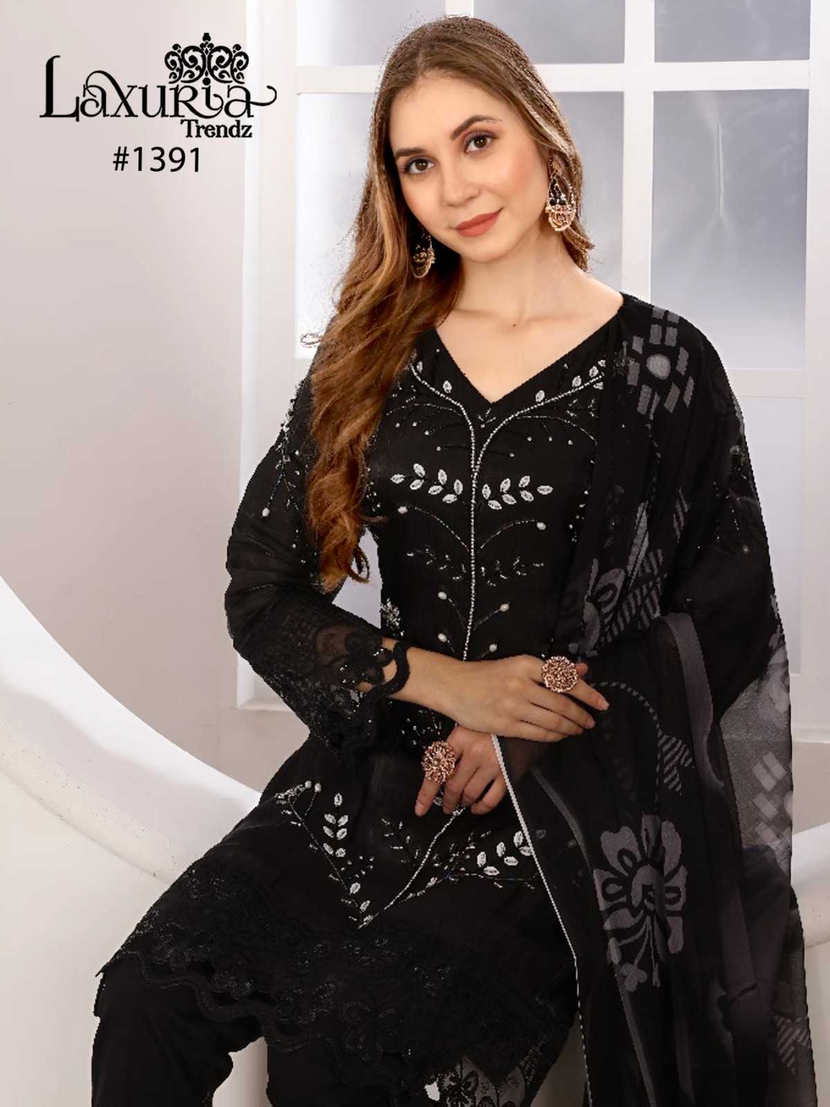 laxuria trendz 1391 fancy lotus satin traditional wear full stitch pakistani top pant dupatta exports