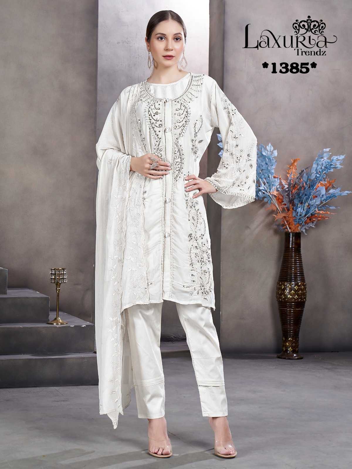   laxuria trendz presents1385 trendy classy outfits with handwork tunic stylist pant readymade collection 