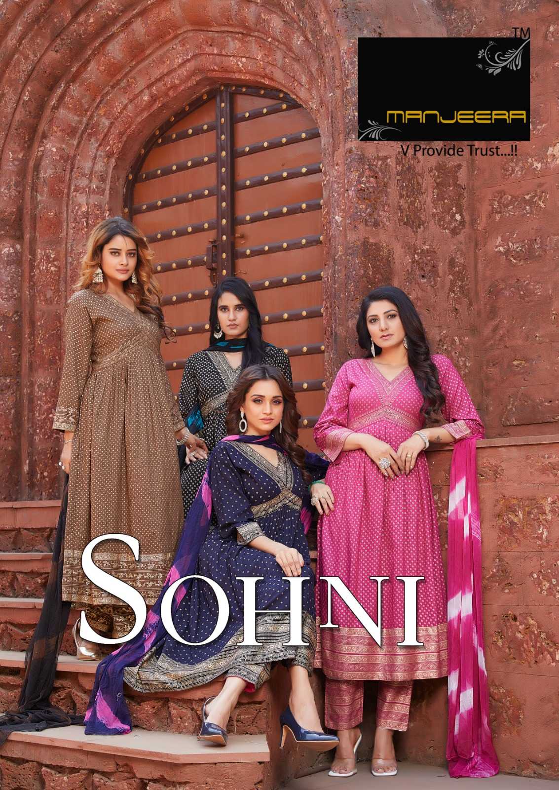 manjeera sohni hit design alia cut rayon full stitch top bottom dupatta exports