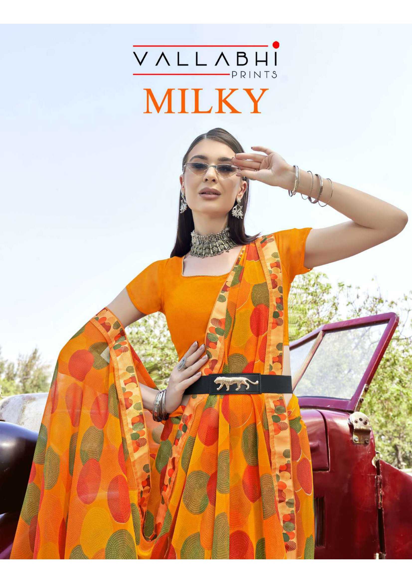 milky by vallabhi prints pretty look georgette saree exports & wholesaler