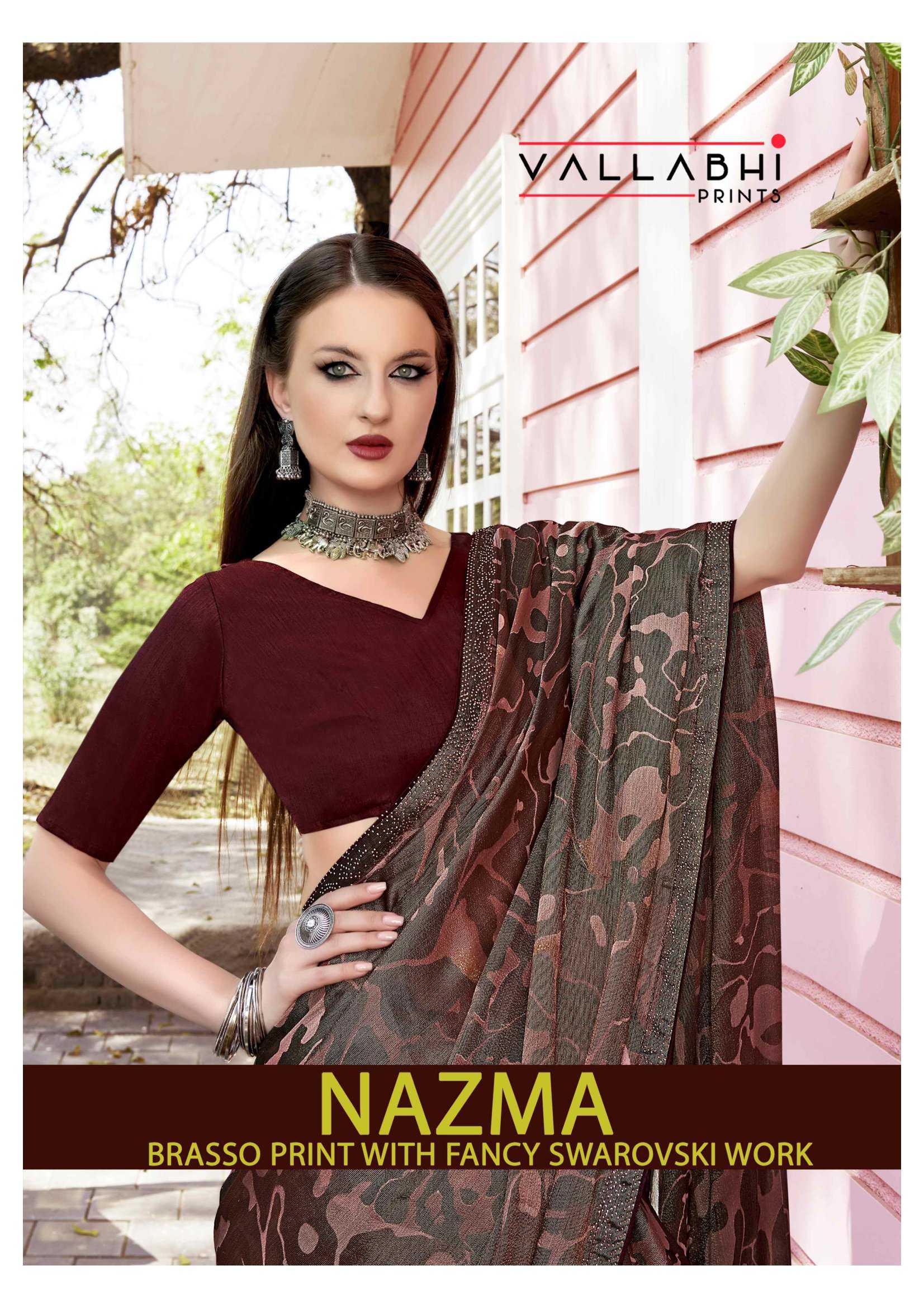nazma by vallabhi prints hit design brasoo classy swarosaki work saree exports
