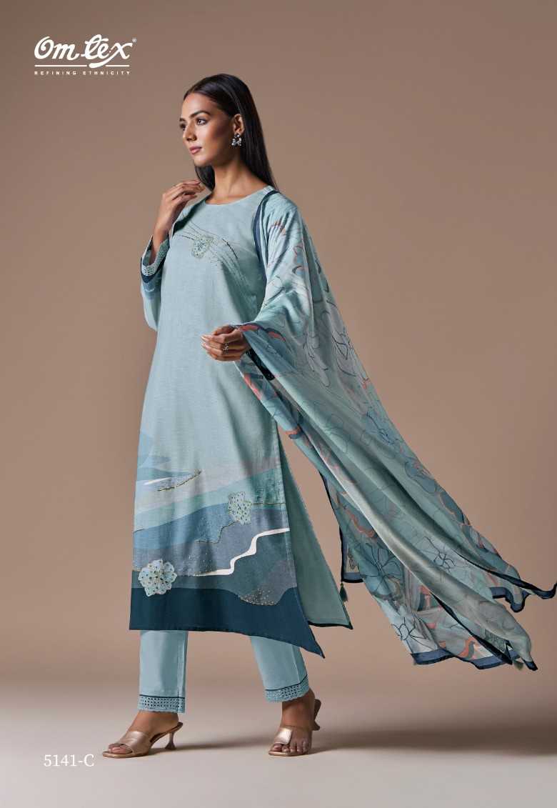 omtex sarova tending occasion wear linen cotton with handwork unstitch salwar suit