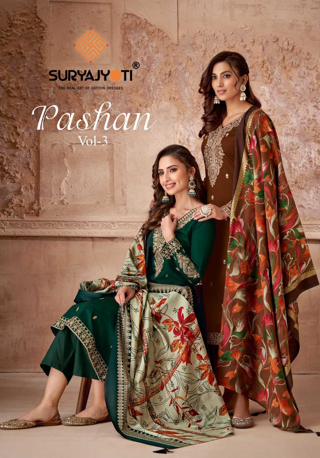 pashan vol 3 by suryajyoti fancy occastion wear jaam satin with embroidered unstitch salwar suit 