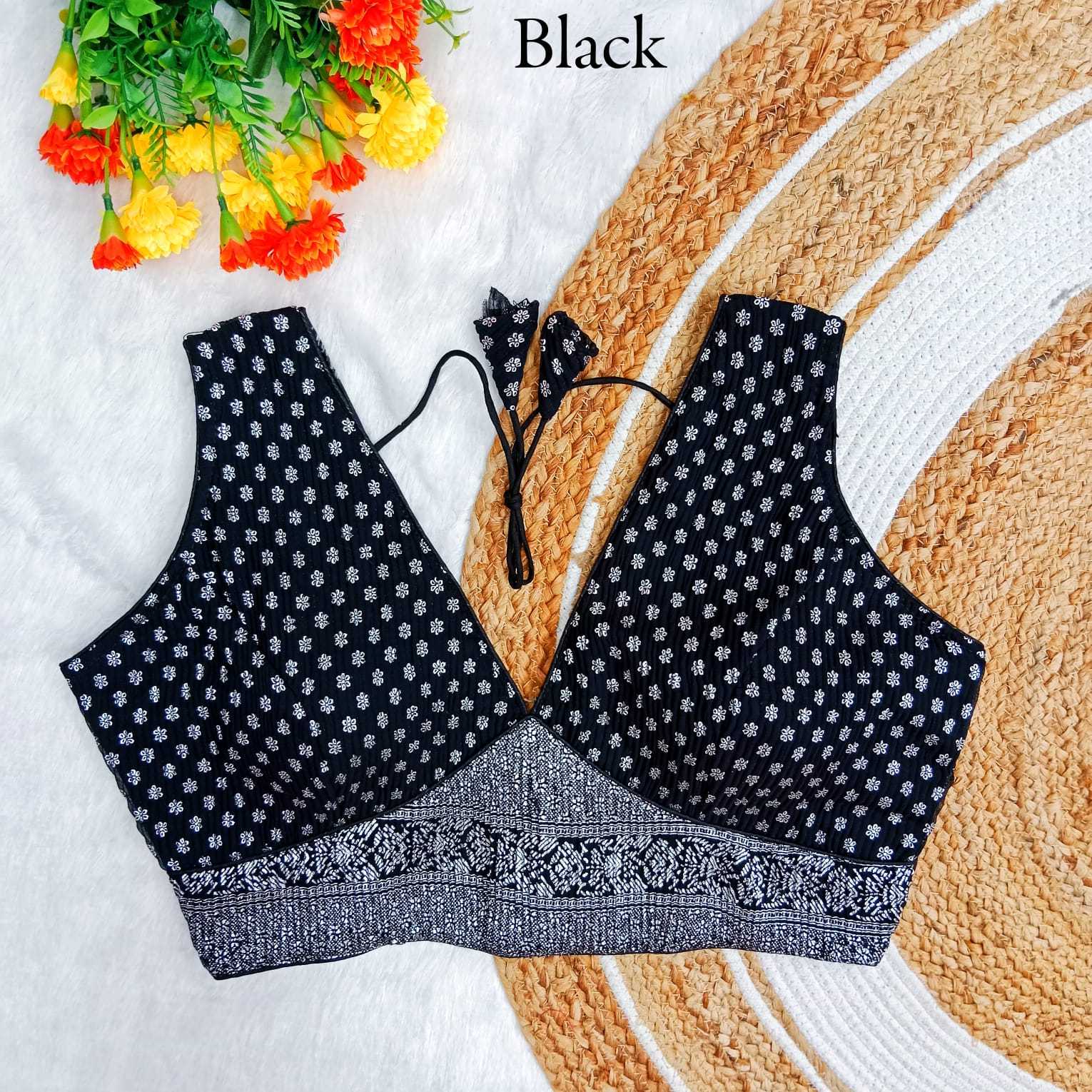 pr crush foil sabyasachi pattern fancy georgette crush silver foil work full stitch blouse