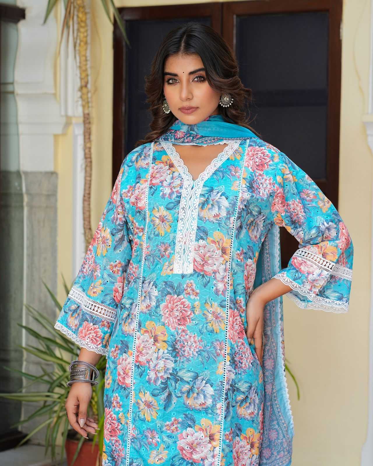 pr heavy chicken work new style readymade top pant with dupatta combo set exports