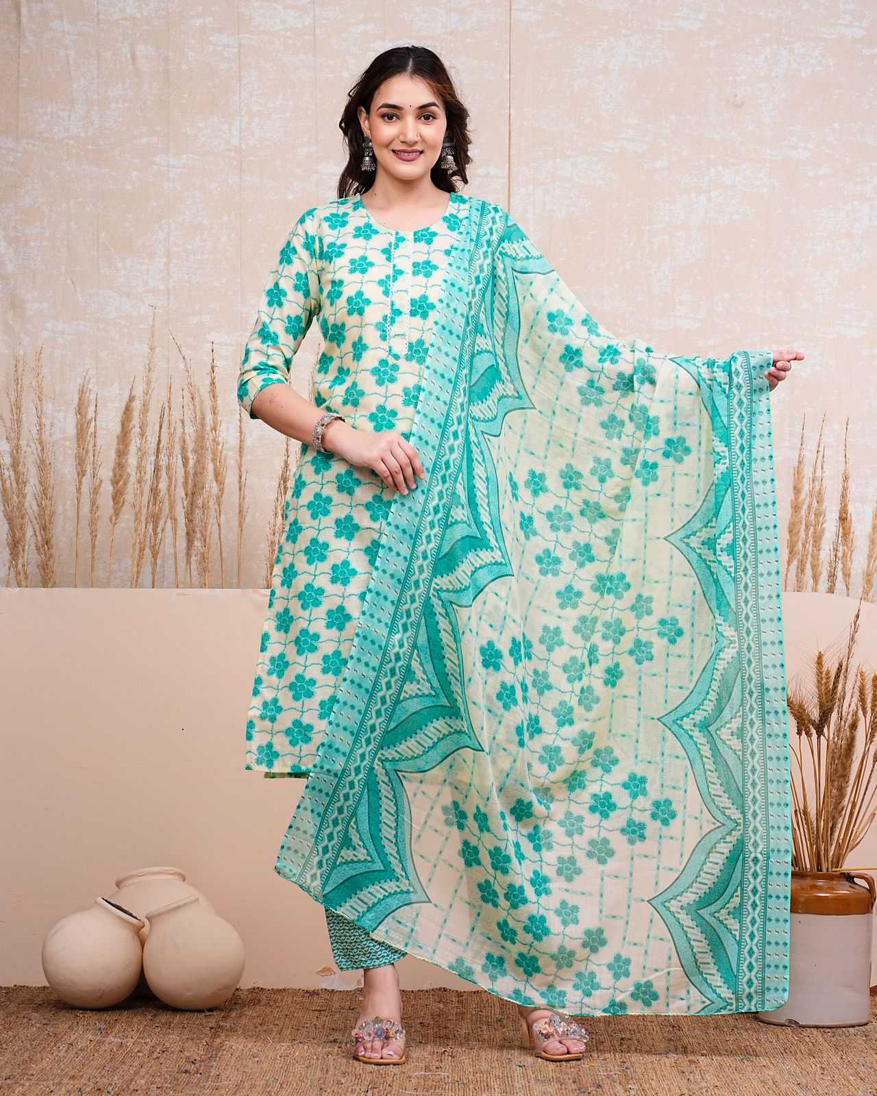 pr heritage cotton 3pc full stitch launch daily wear salwar kameez combo set         