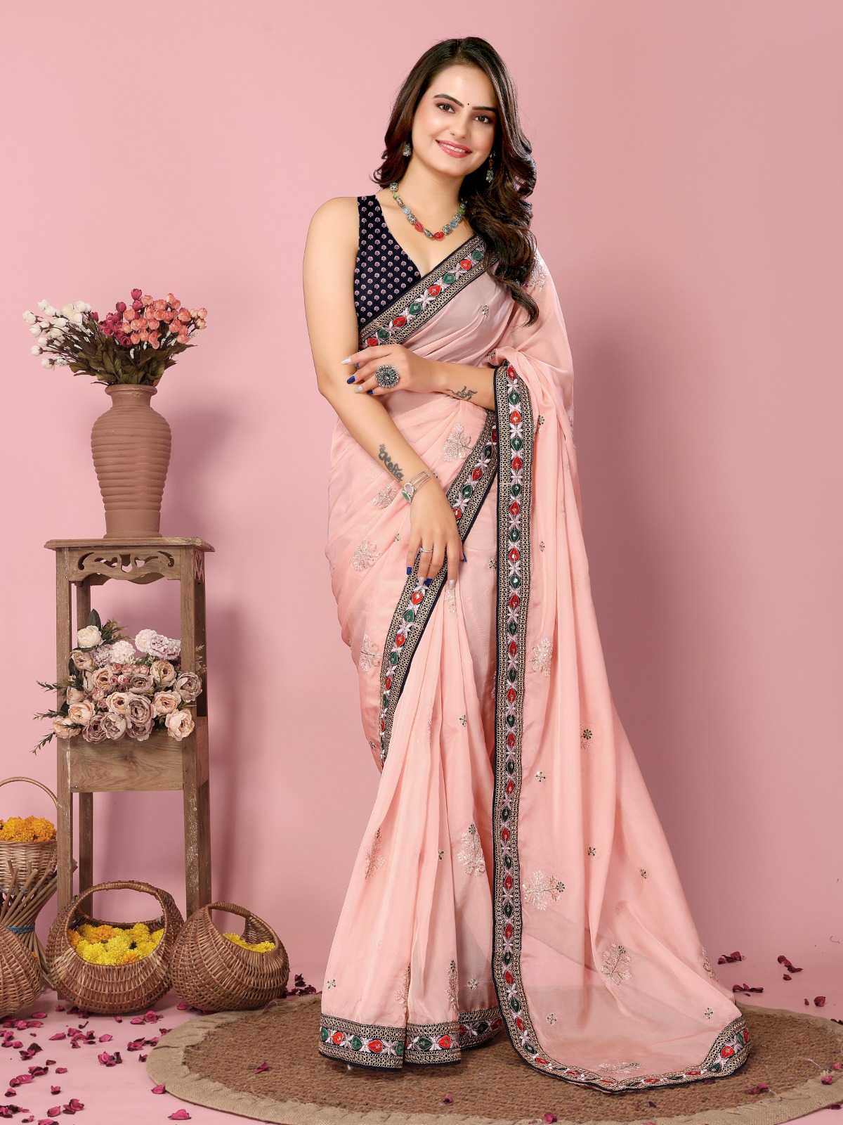 pr kinjal new trendy design organza silk festival look saree with blouse