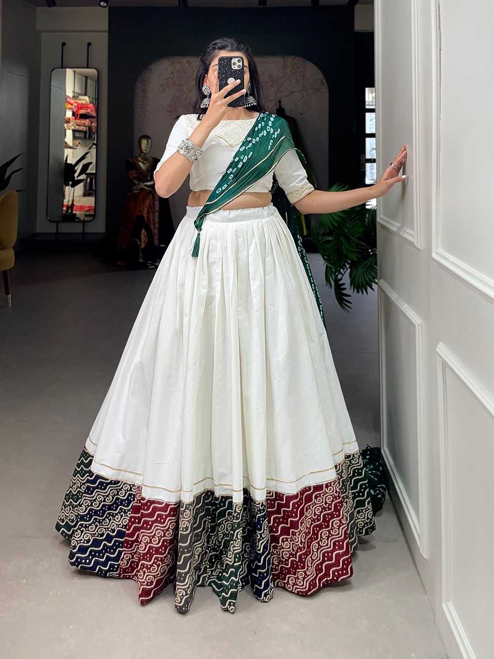 pr lnb1605 hit design white printed full stitch Navratri lehenga choli exports