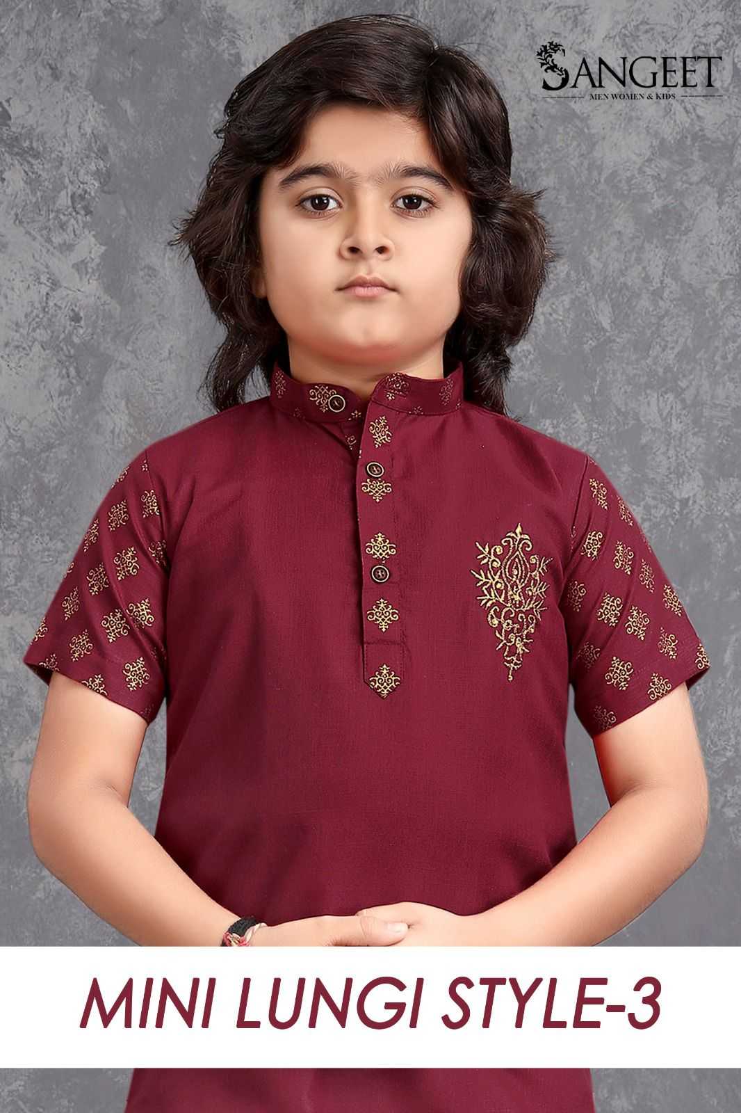 pr mini lungi style vol 3 fancy full stitch cotton gold print kids kurta exports