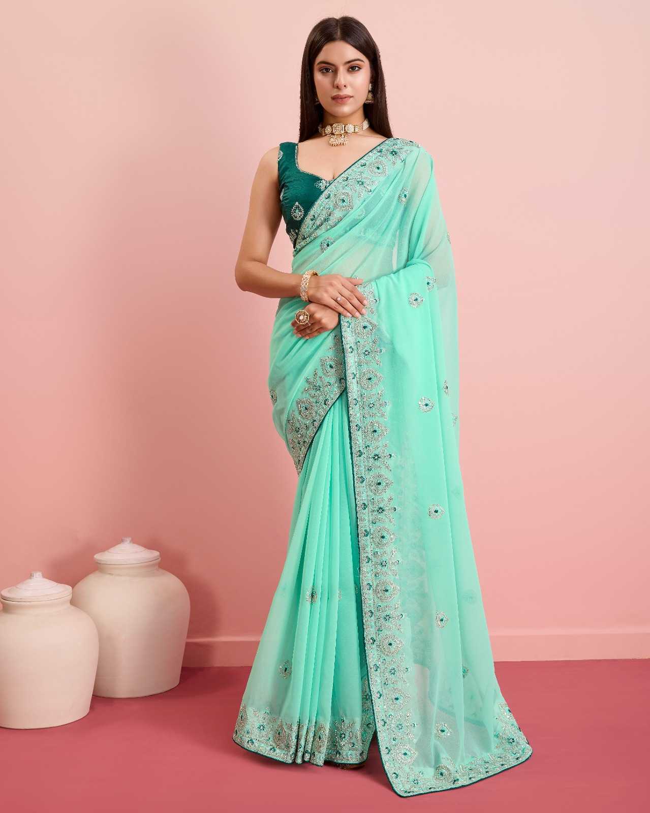 pr udaan amazing designer look georgette saree supplier & wholesaler