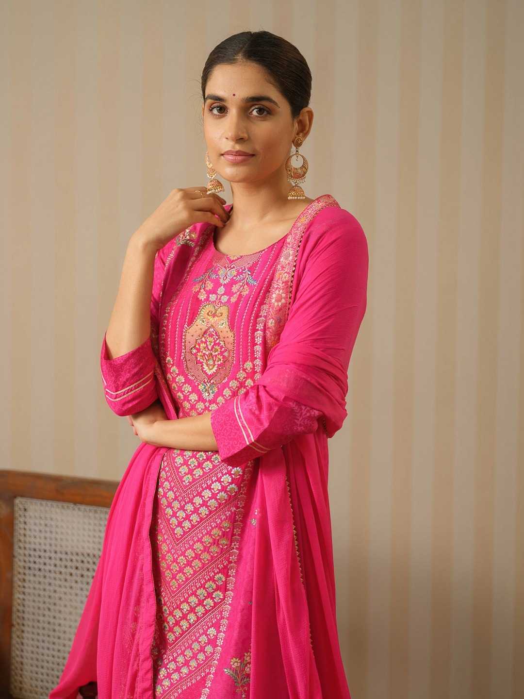 psyna presents 2365 pink launching hit designer dola silk fully stitch salwar suit combo set