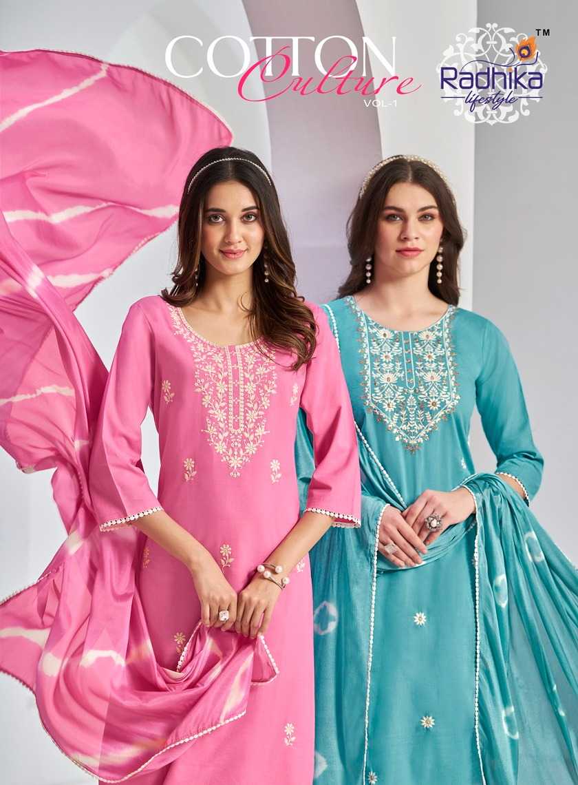 radhika lifestyle cotton culture vol 1 launching beautiful look with embroided readymade salwar suit