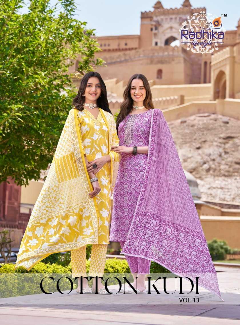radhika lifestyle cotton kudi vol 13 full stitch comfy wear new design big size salwar suit exports