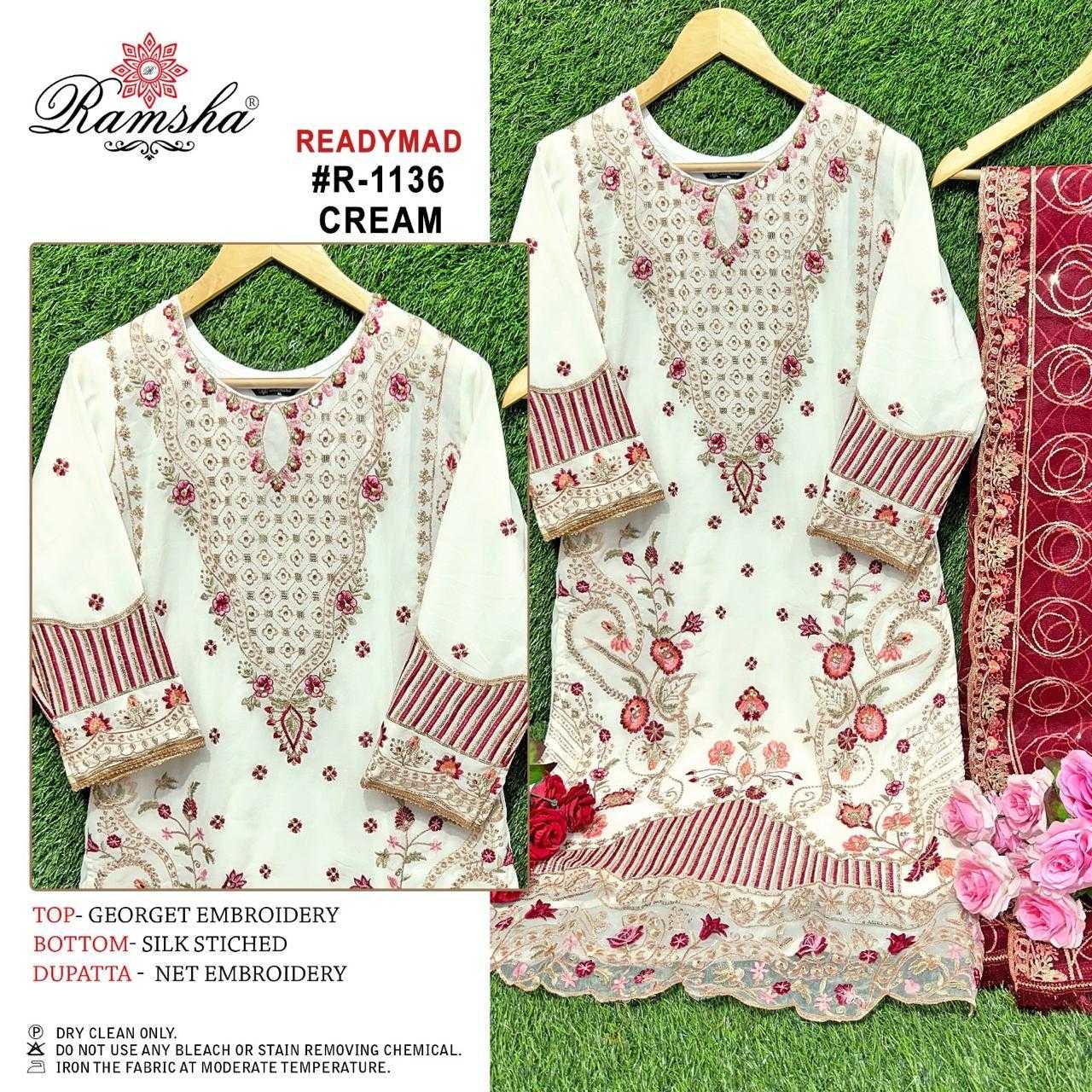 ramsha 1136 fashionable look georgette embroidered full stitch pakistani salwar suit
