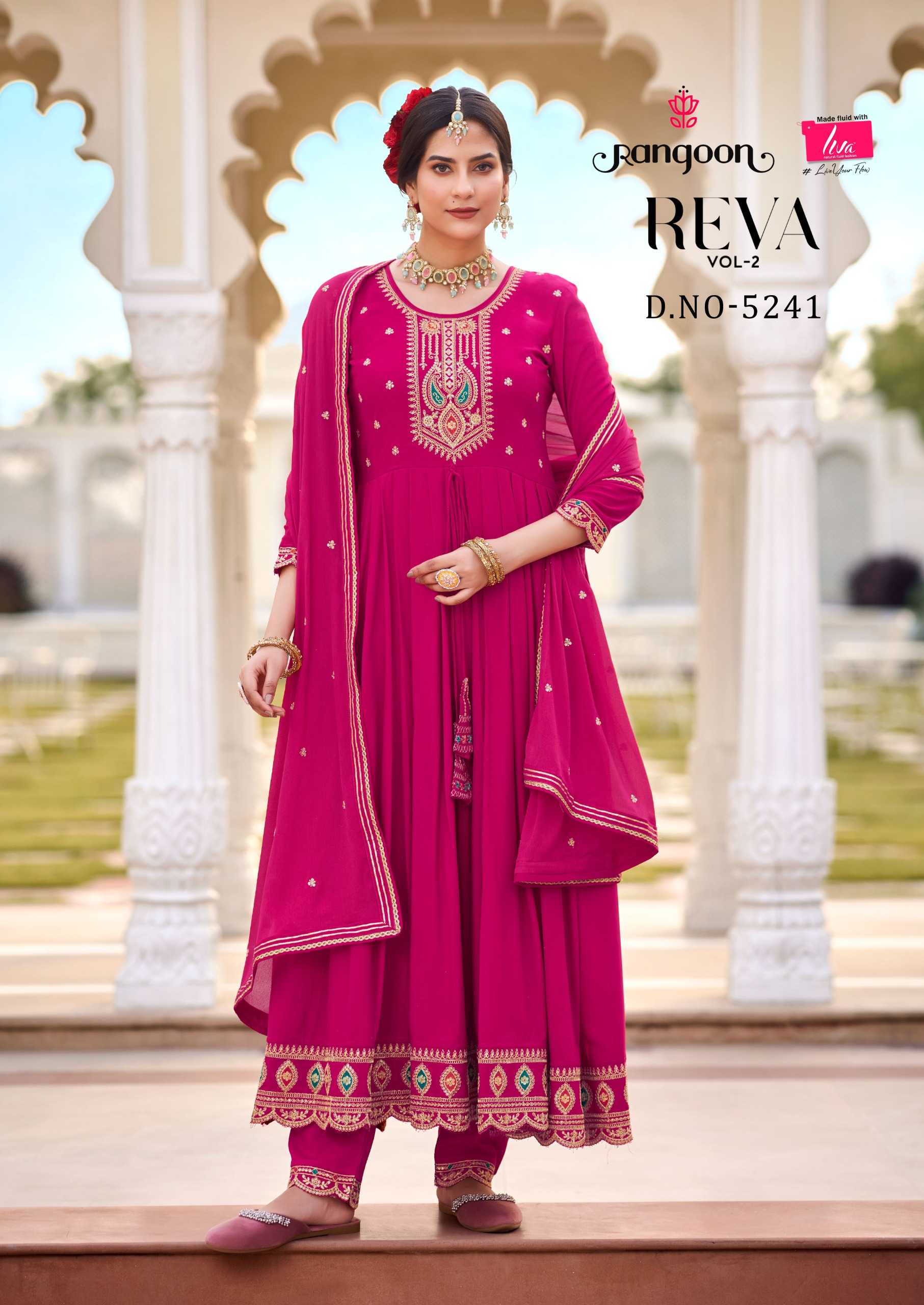  rangoon reva vol 2 launched rayon heavy with embrodery work with full stitched dress