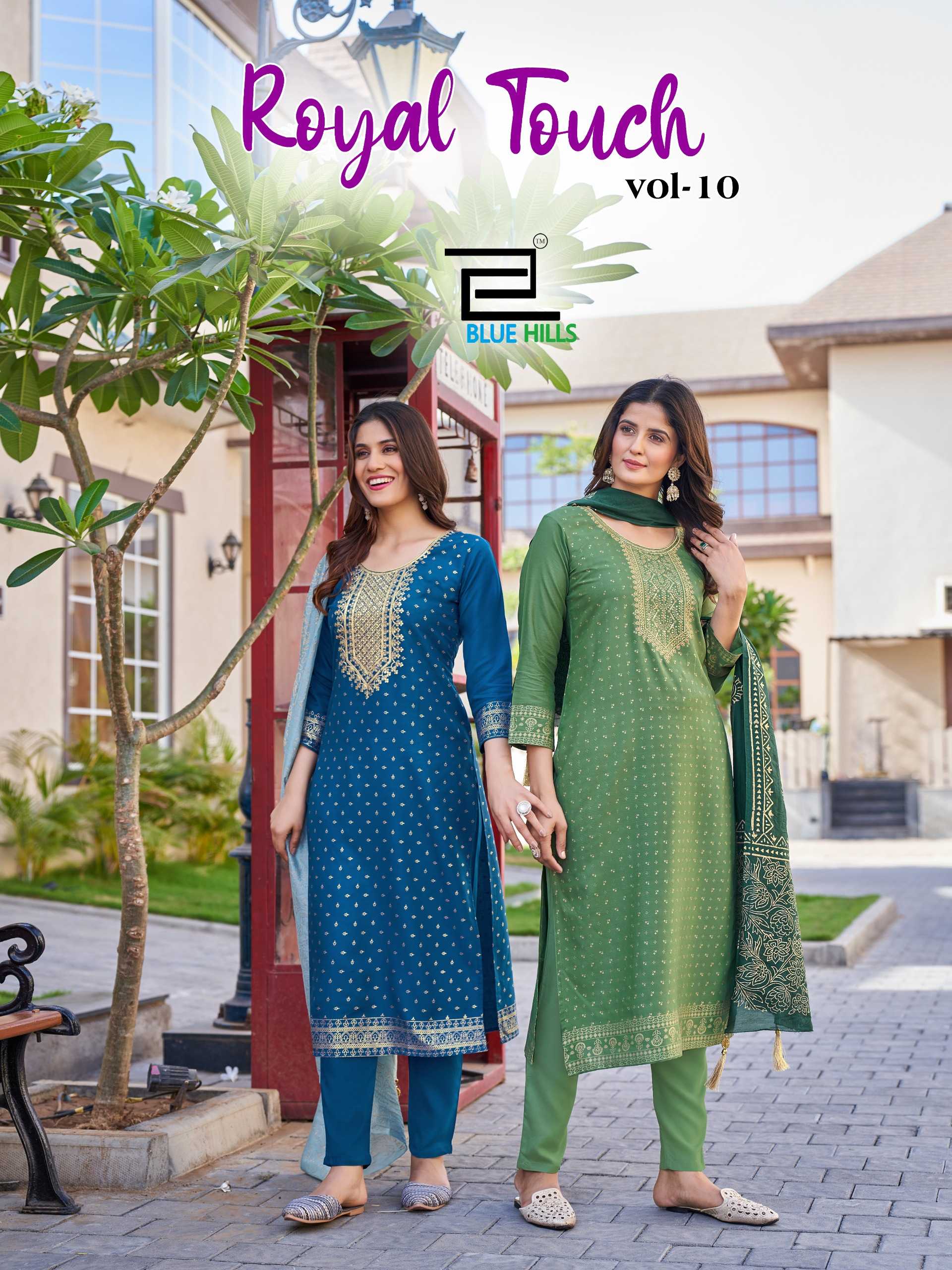 royal touch vol 10 by blue hills fancy rayon full stitch pretty look big size salwar suit exports