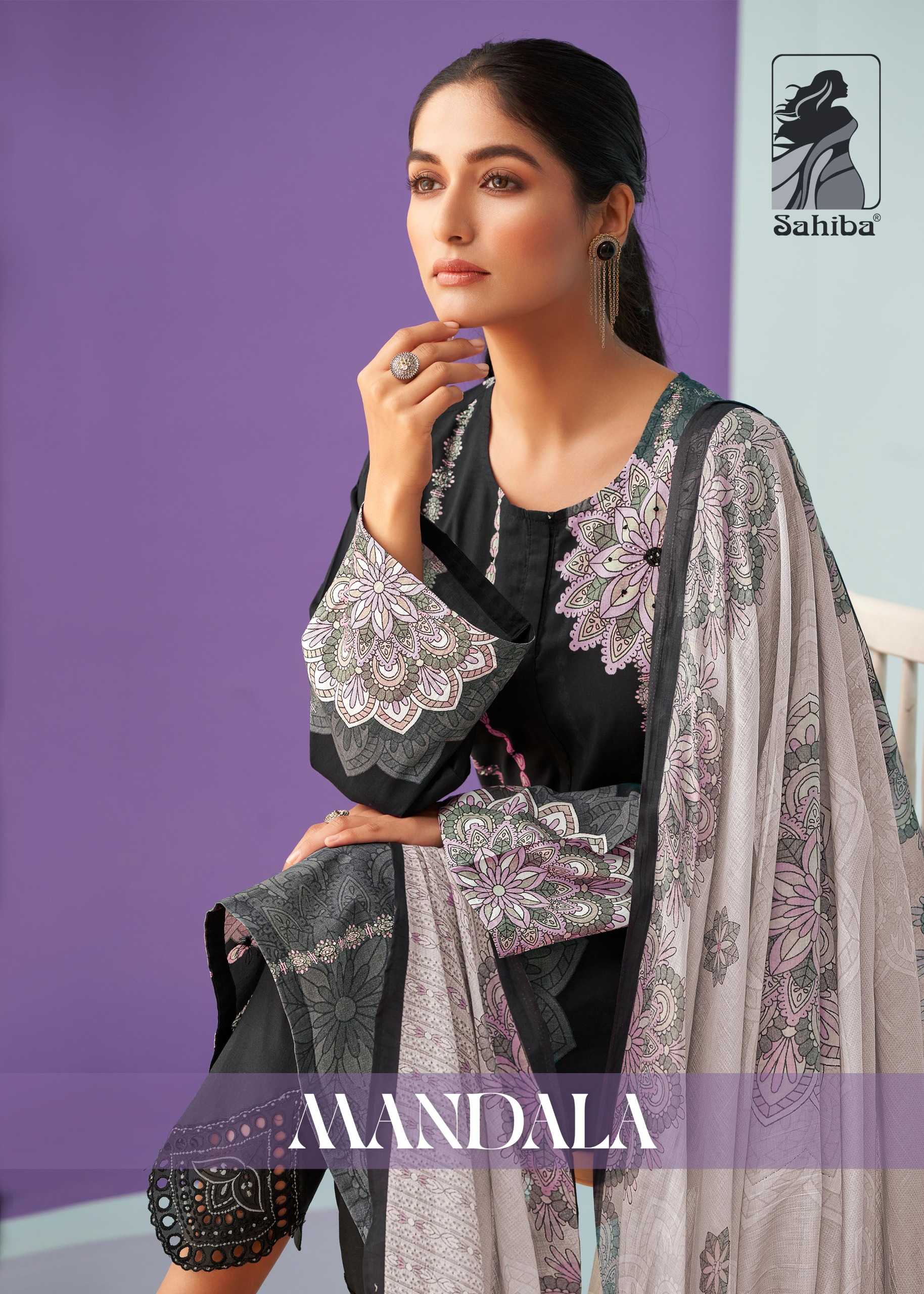 mandala by sahiba cotton lawn fashionable morden pakistani hand work salwar suit material 