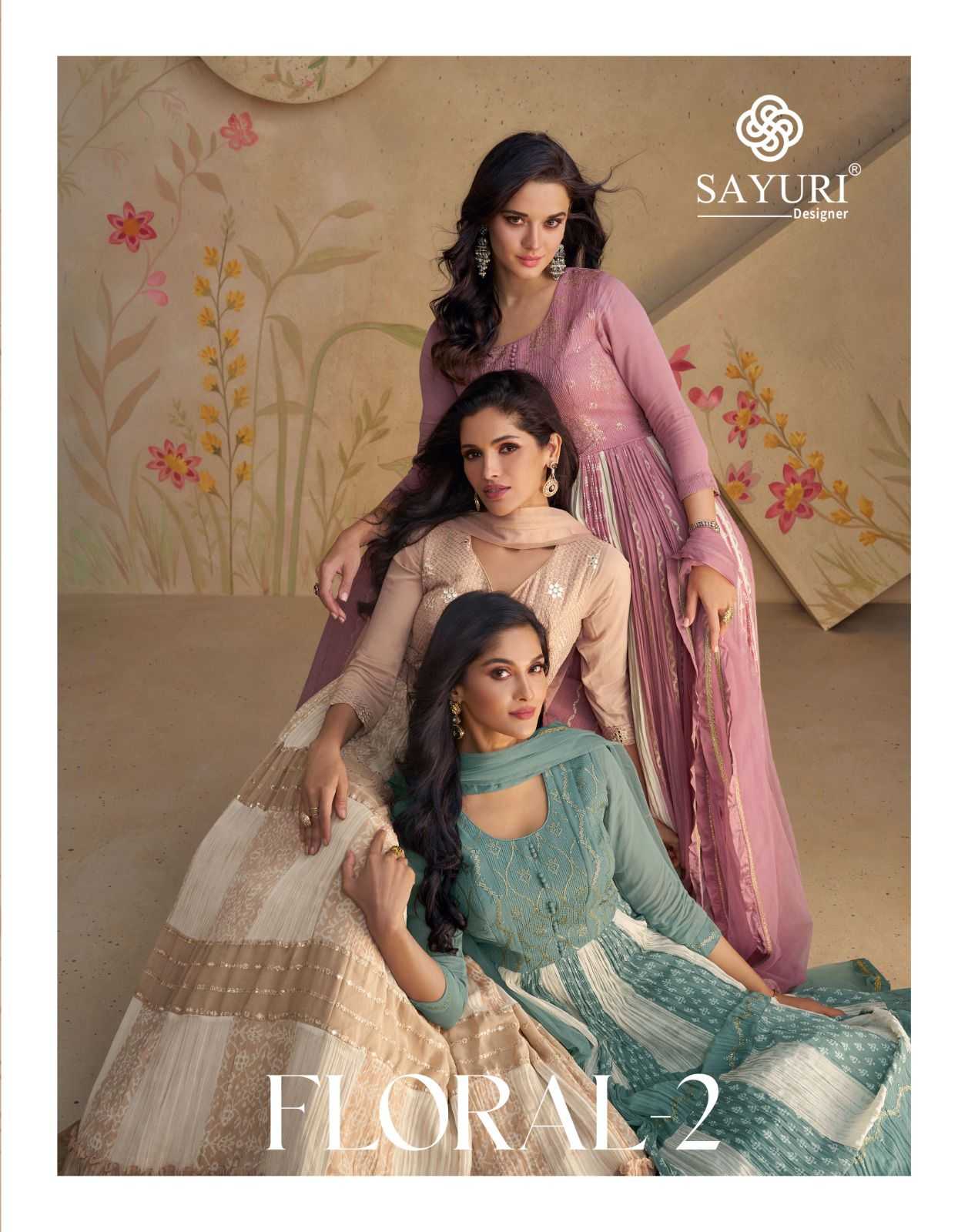 sayuri designer floral 2 occasion wear full stitch long gown with dupatta exports