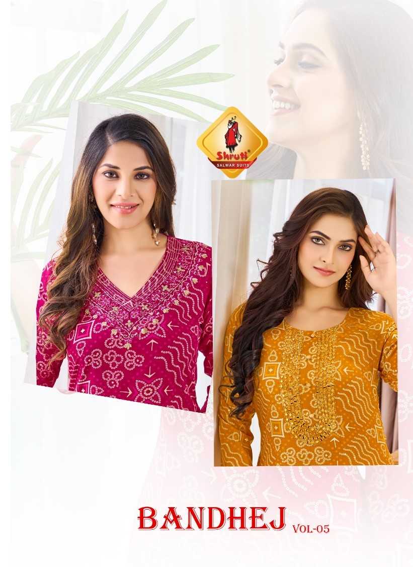 bandhej vol 5 by shruti suits amazing bandhani printed readymade kurti                 