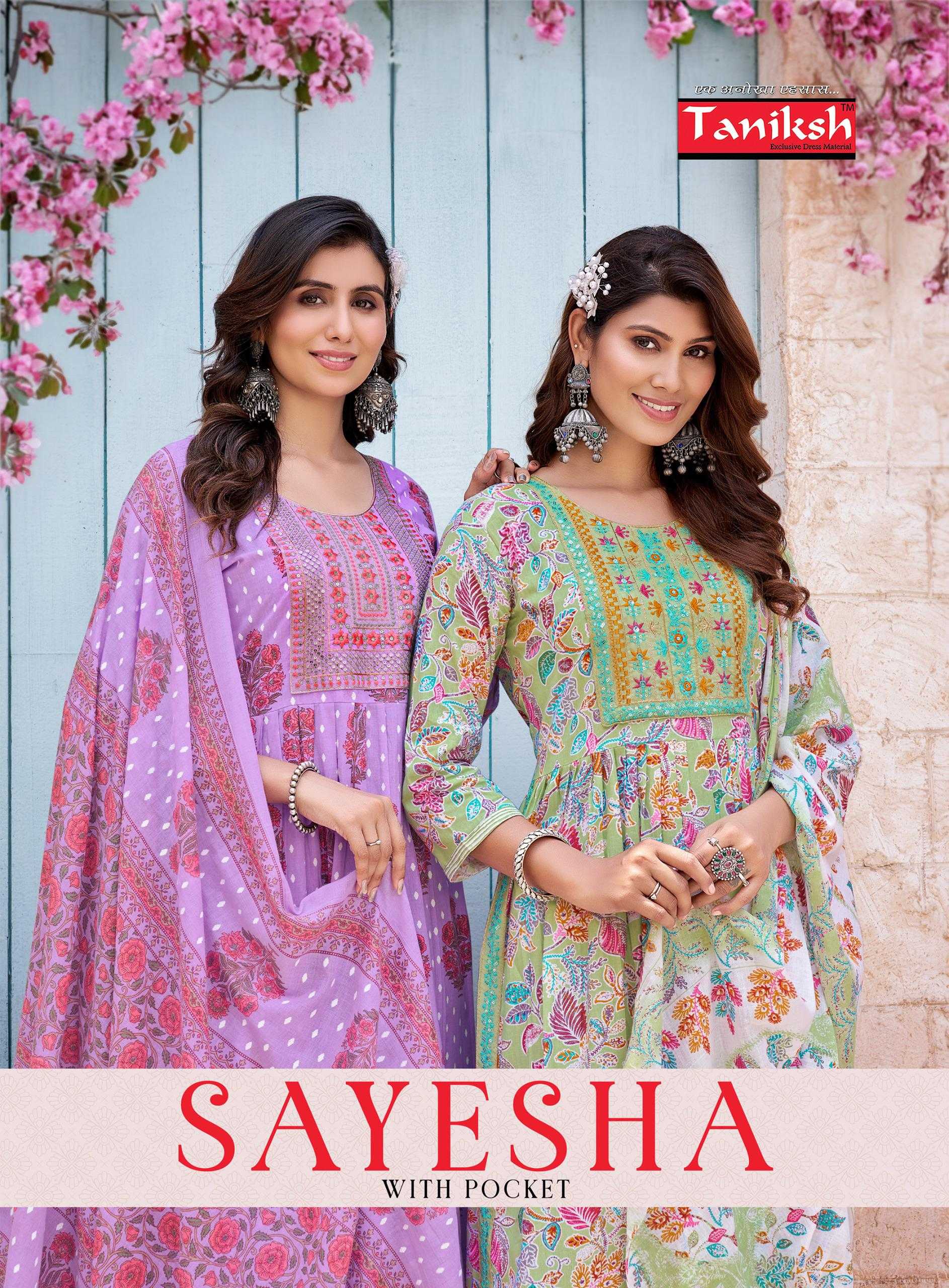 taniksh sayesha vol 1 fulll stitch new trendy cotton nyra cut top pant with dupattta