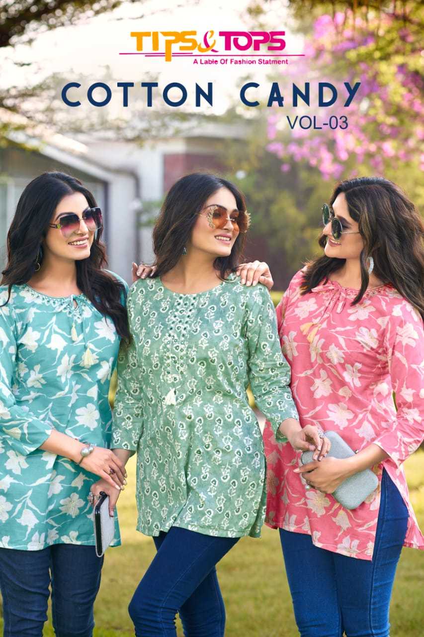 tips & tops cotton candy vol 3 stylish readymade cotton short kurti collection 