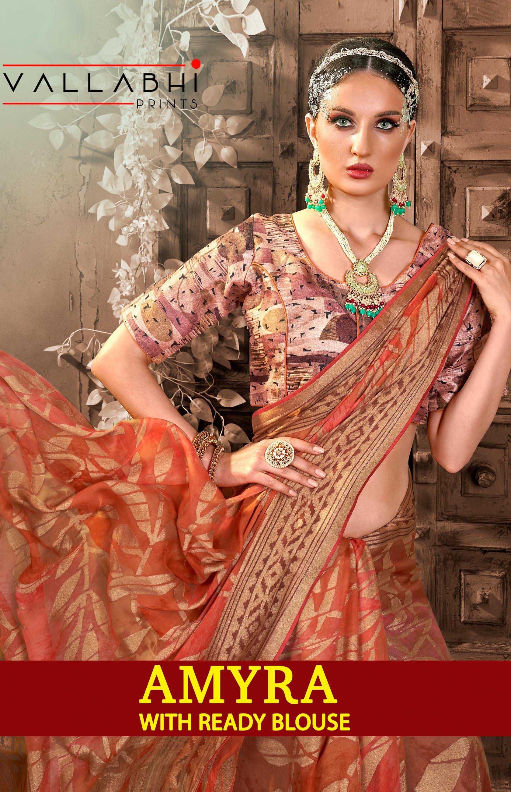 vallabhi prints amyra stylish party wear brasso saree wholesaler & exports