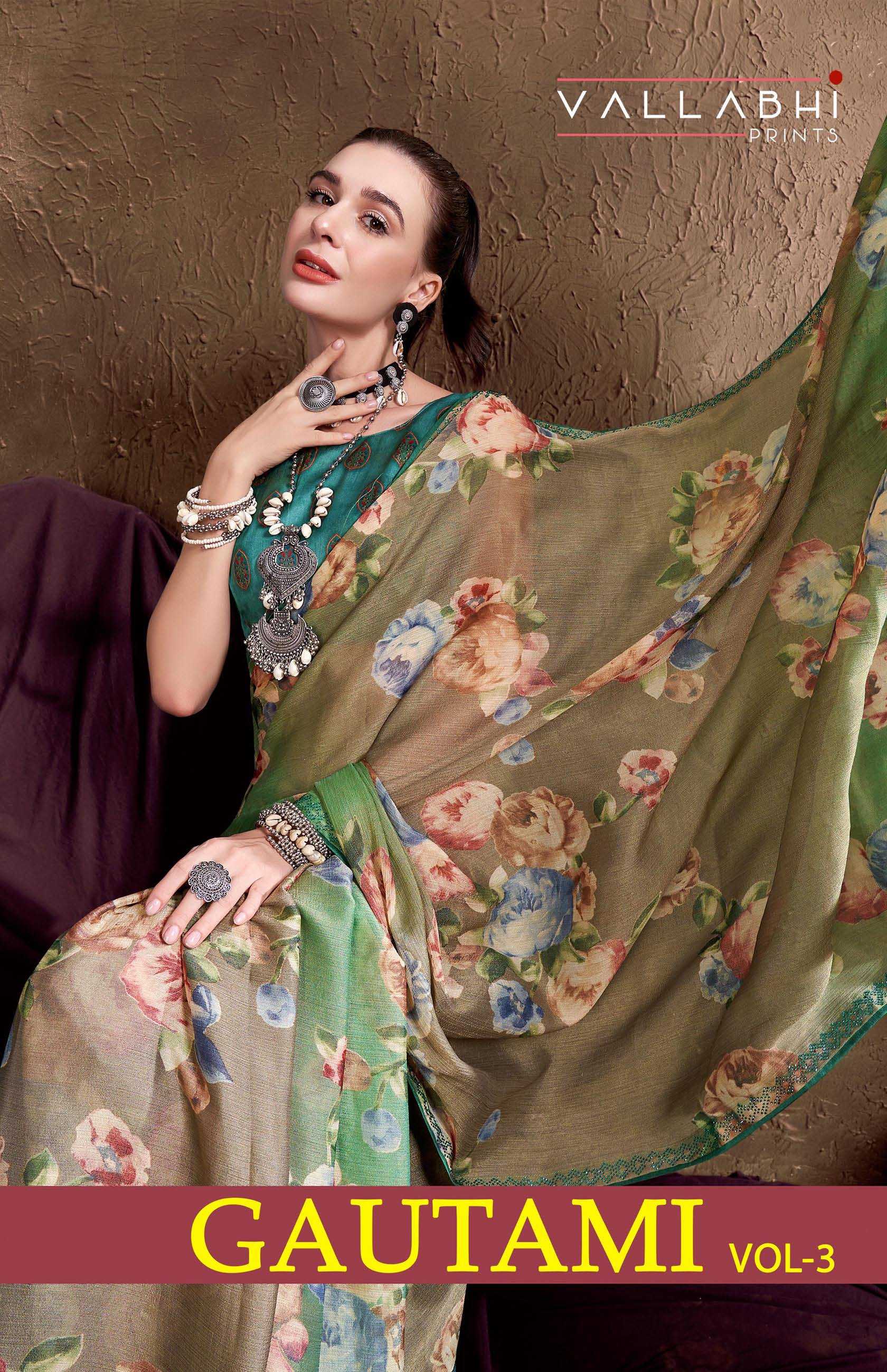 vallabhi prints gautami vol 3 22871- 22876 fashionable style brasso saree exports  