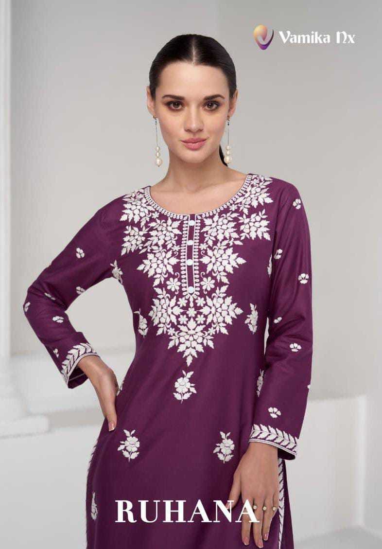 vamika present ruhana modern and stylish look heavy rayon full stitch designer tunic kurti collection