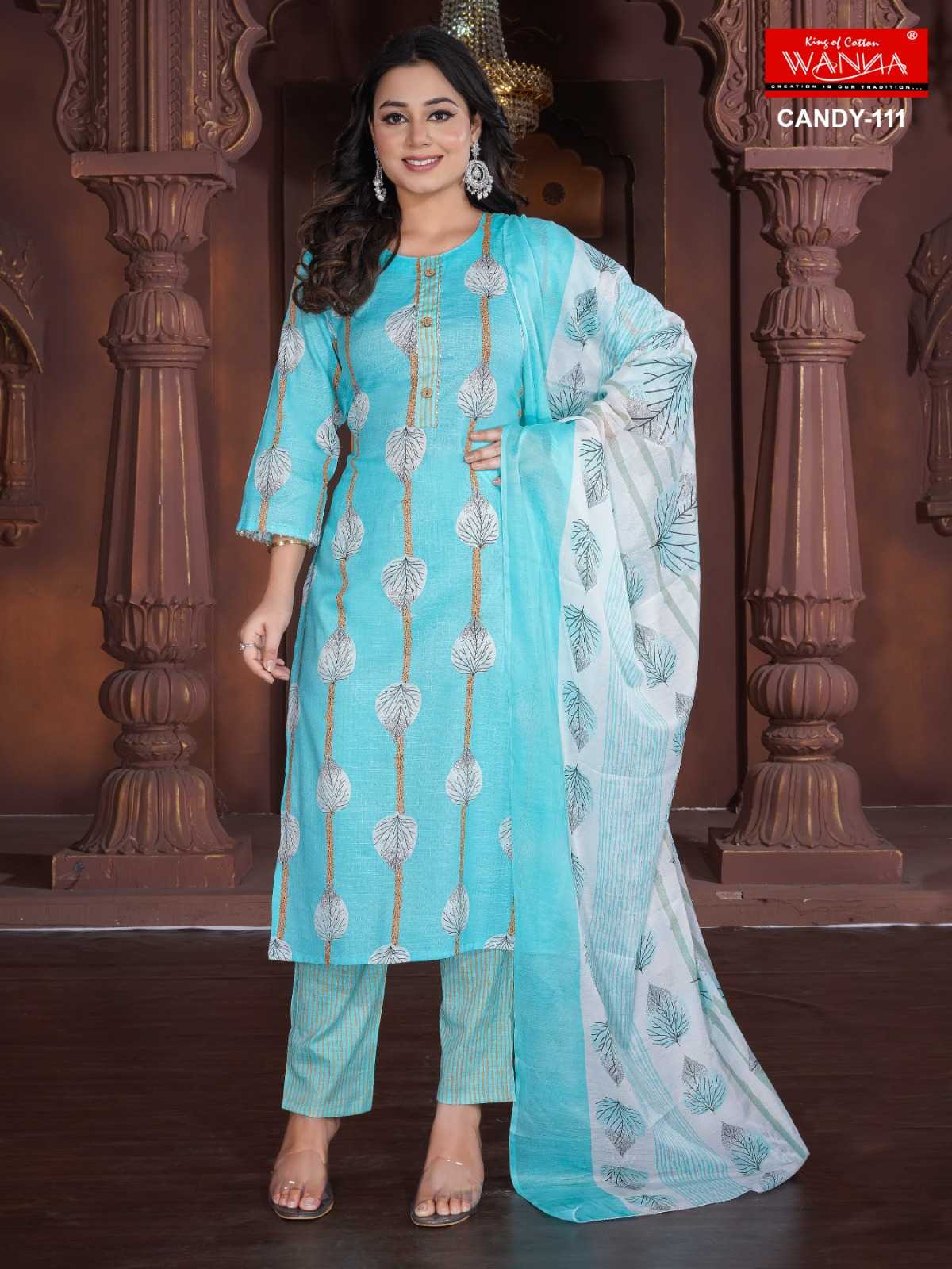 wanna candy launch beautiful look two tone cotton full stitch salwar suit combo set