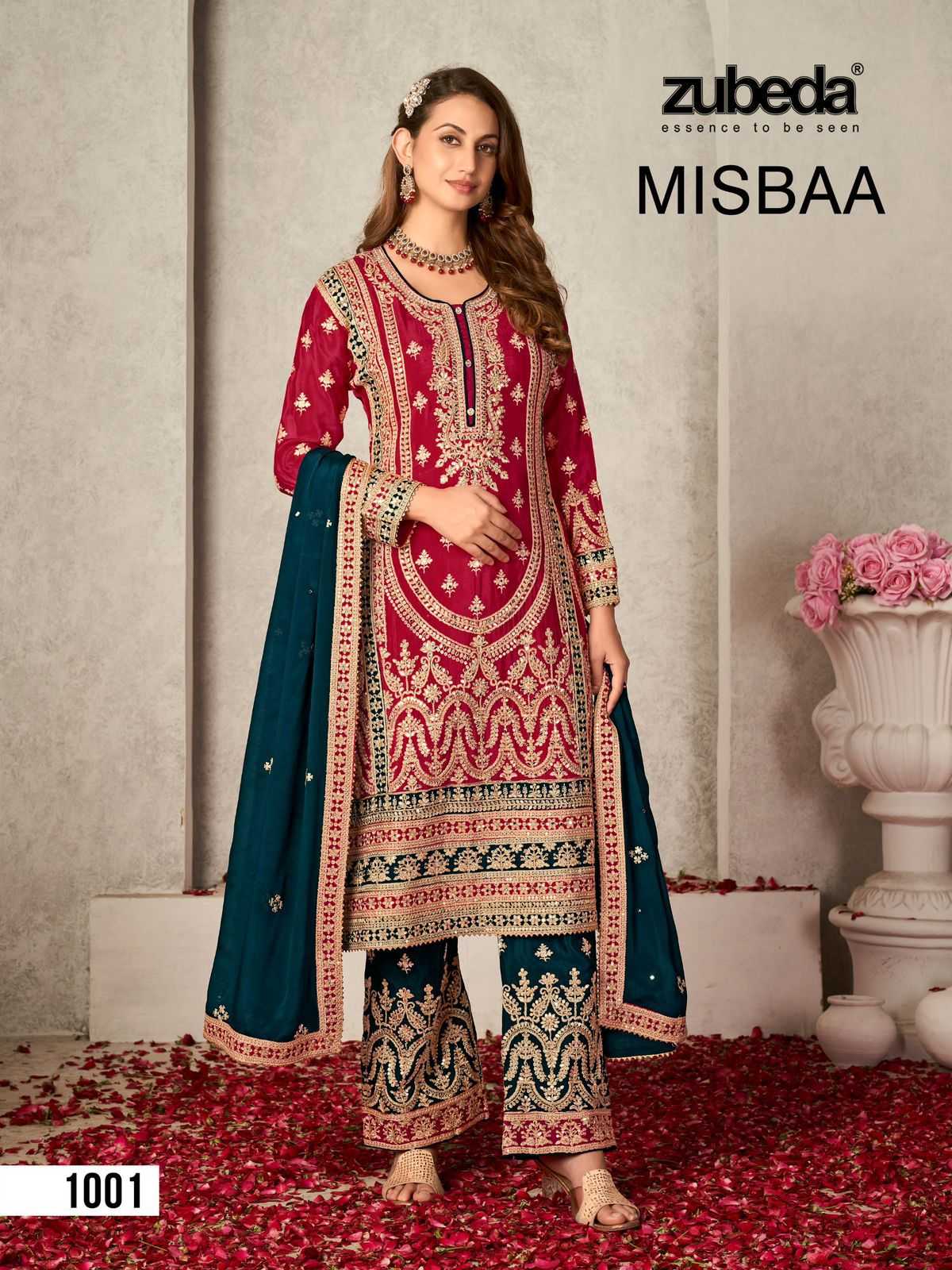 zubeda presents mishba fancy occasion wear chinon si̇lk full stitch pakistani salwar suit