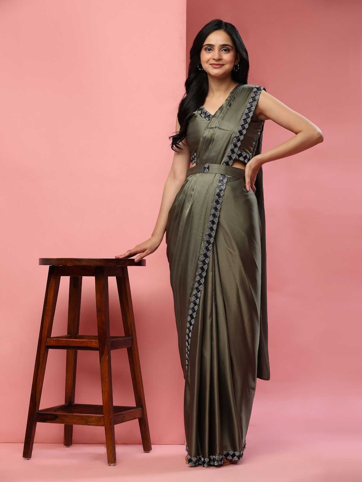 102096 traditional wear satin silk with stone border ethnic style classy look ready to wear sarees