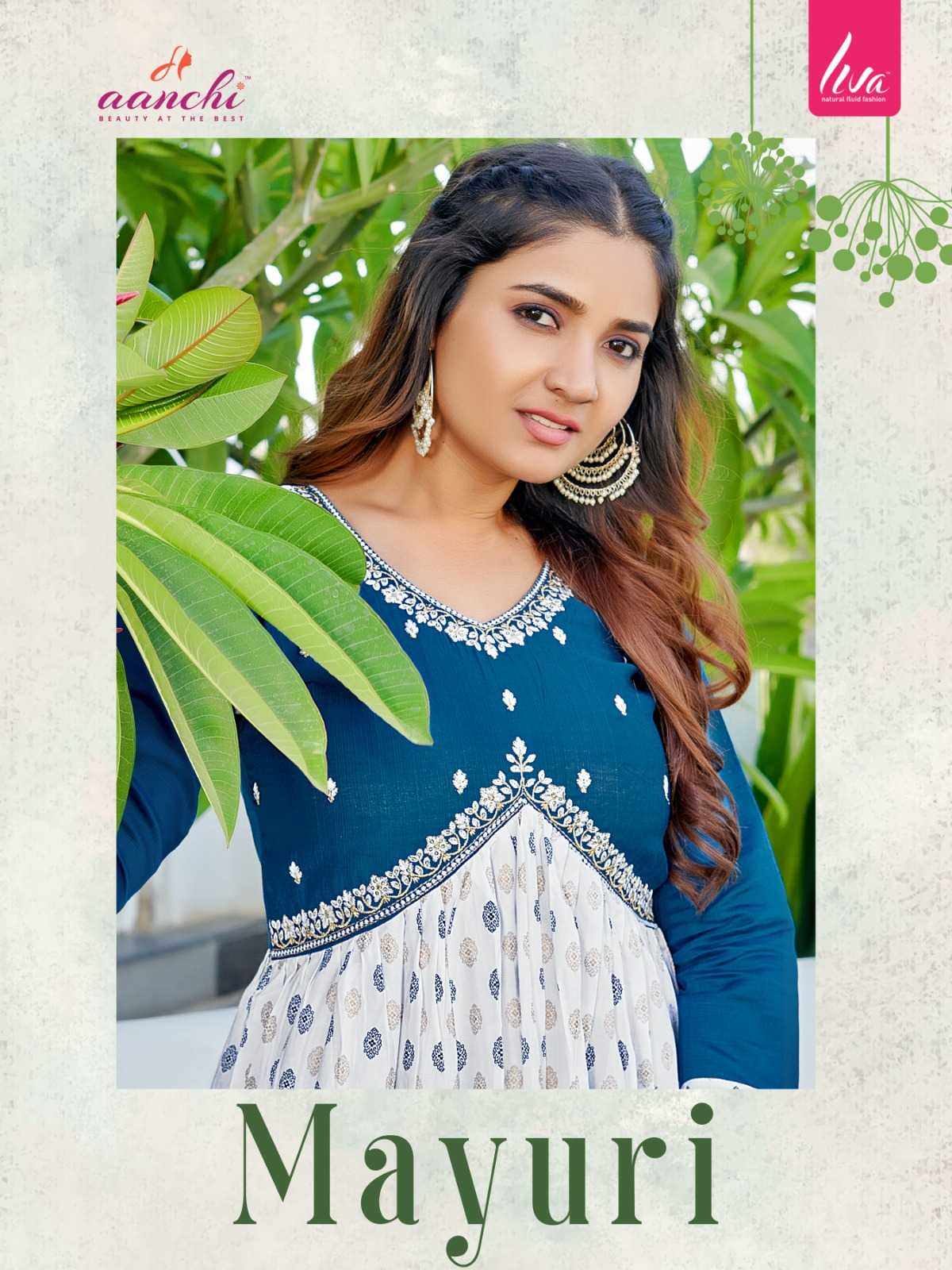 mayuri by aanchi readymade exclusive design alia cut print with embroidery work kurti 