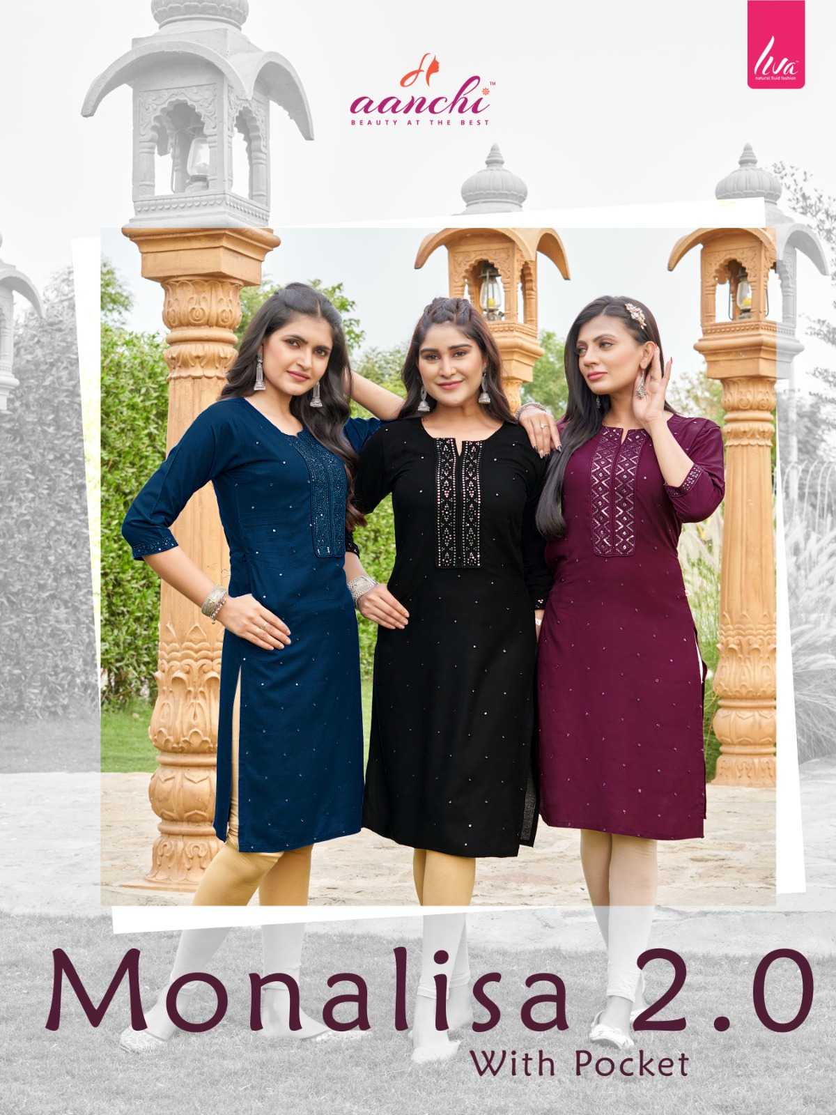 monalisa vol 2 by aanchi full stitch straight cut sequence work long kurti pretty look