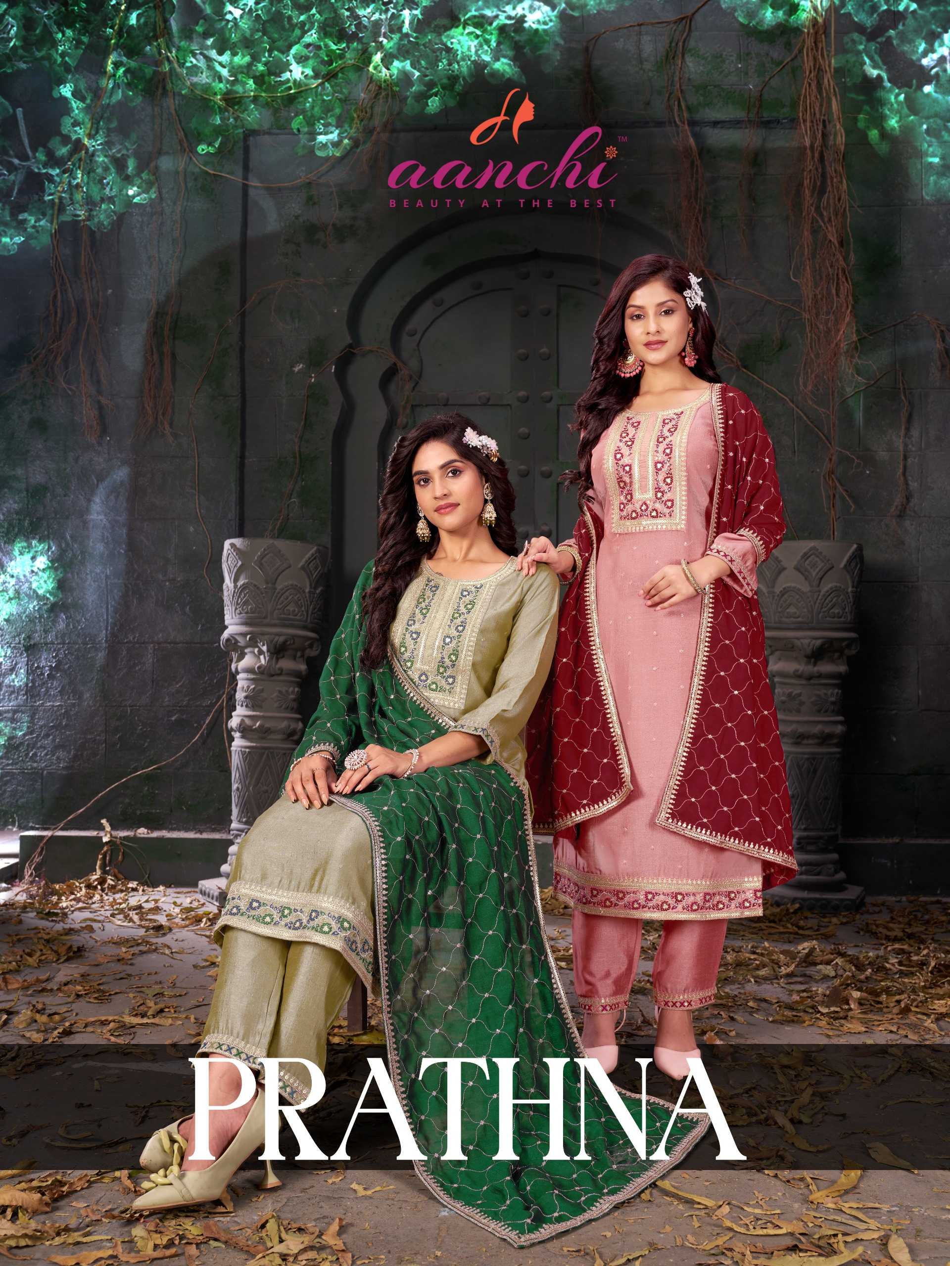 prathna by aanchi new trendy outfit vichitra embroidery work readymade salwar suit 