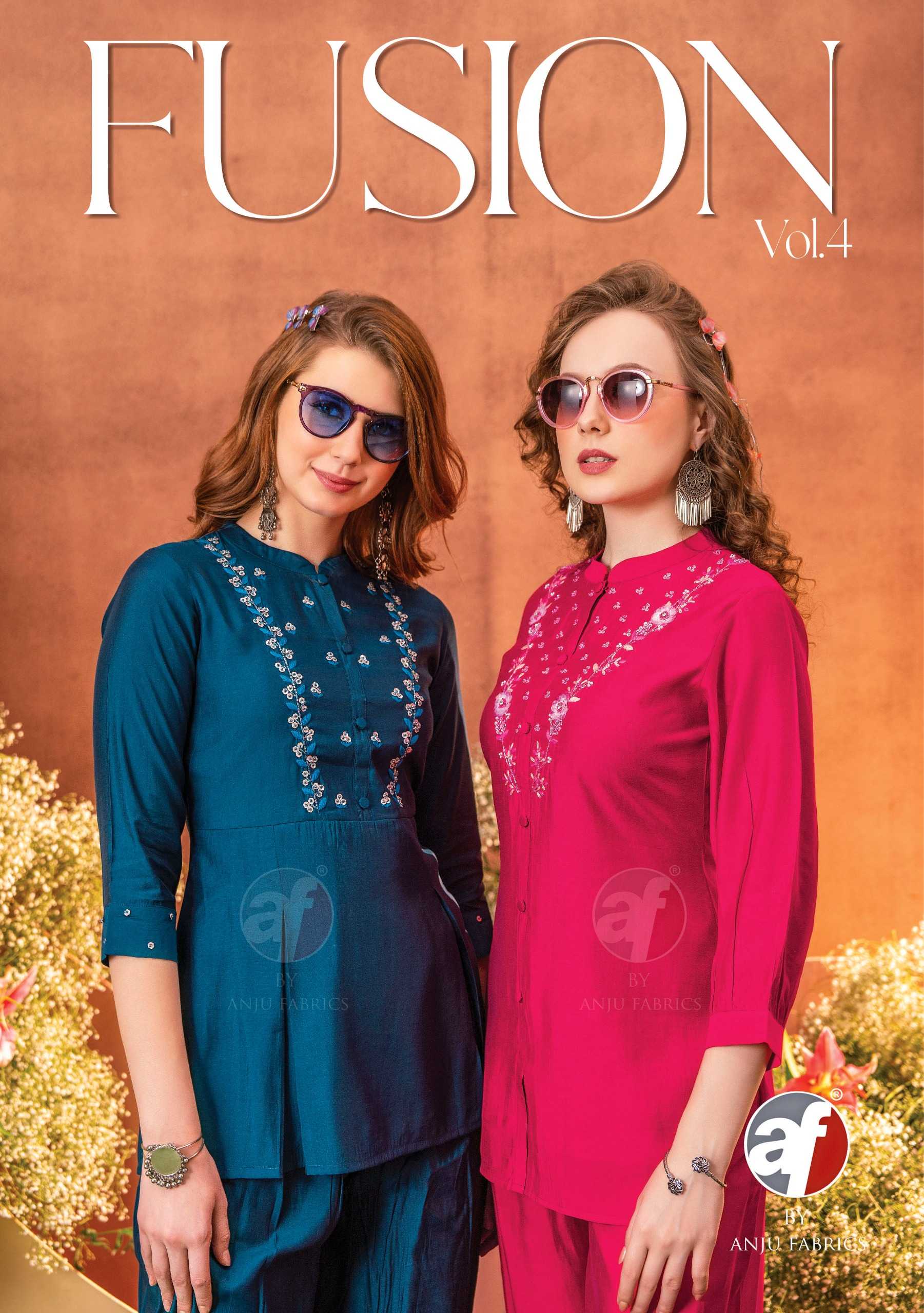 fusion vol 4 by anju fab full stitch big size viscose indo western classy look collection