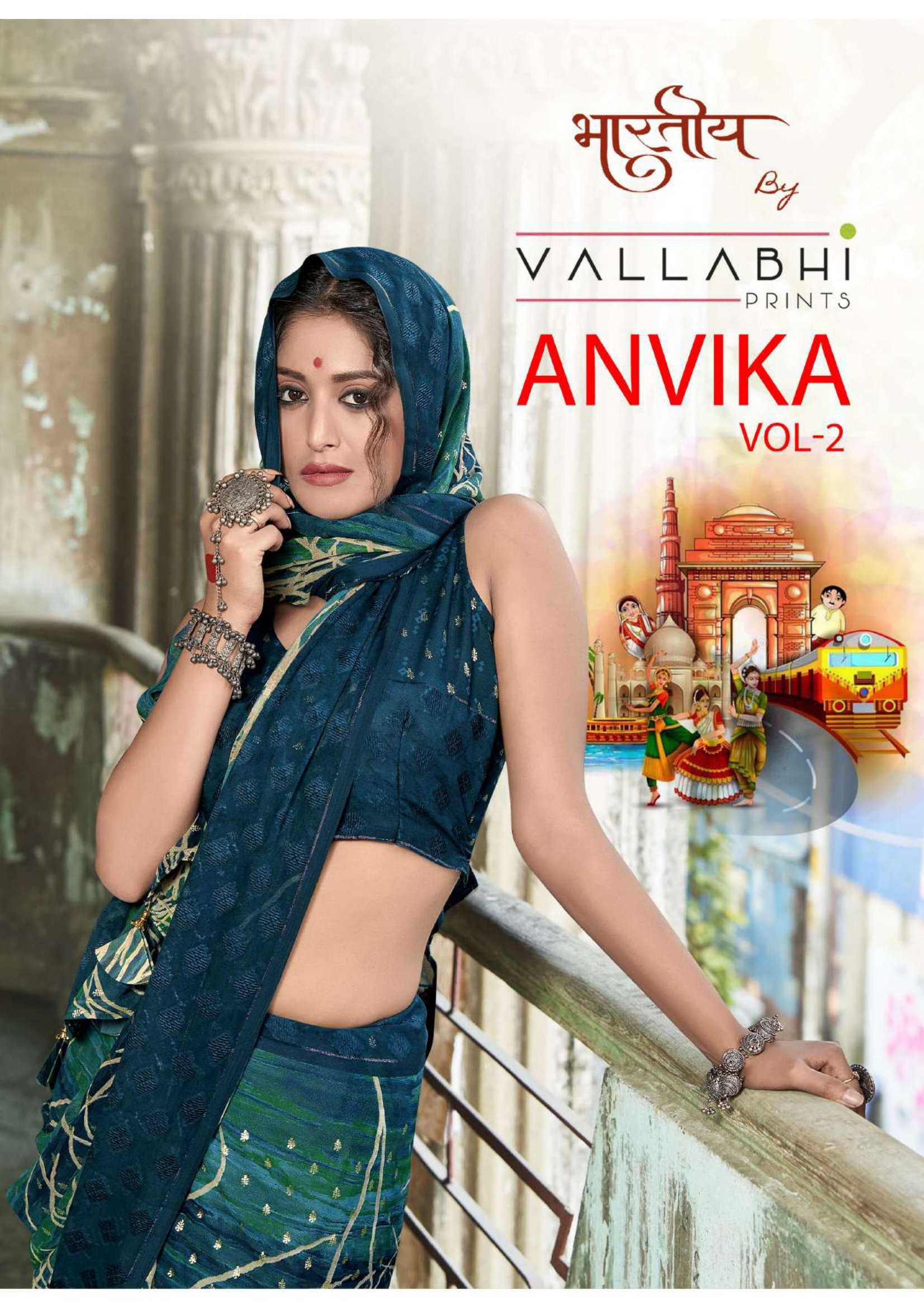 vallabhi print anvika vol 2 popular design georgette unique colour stylish saree wholesaler 