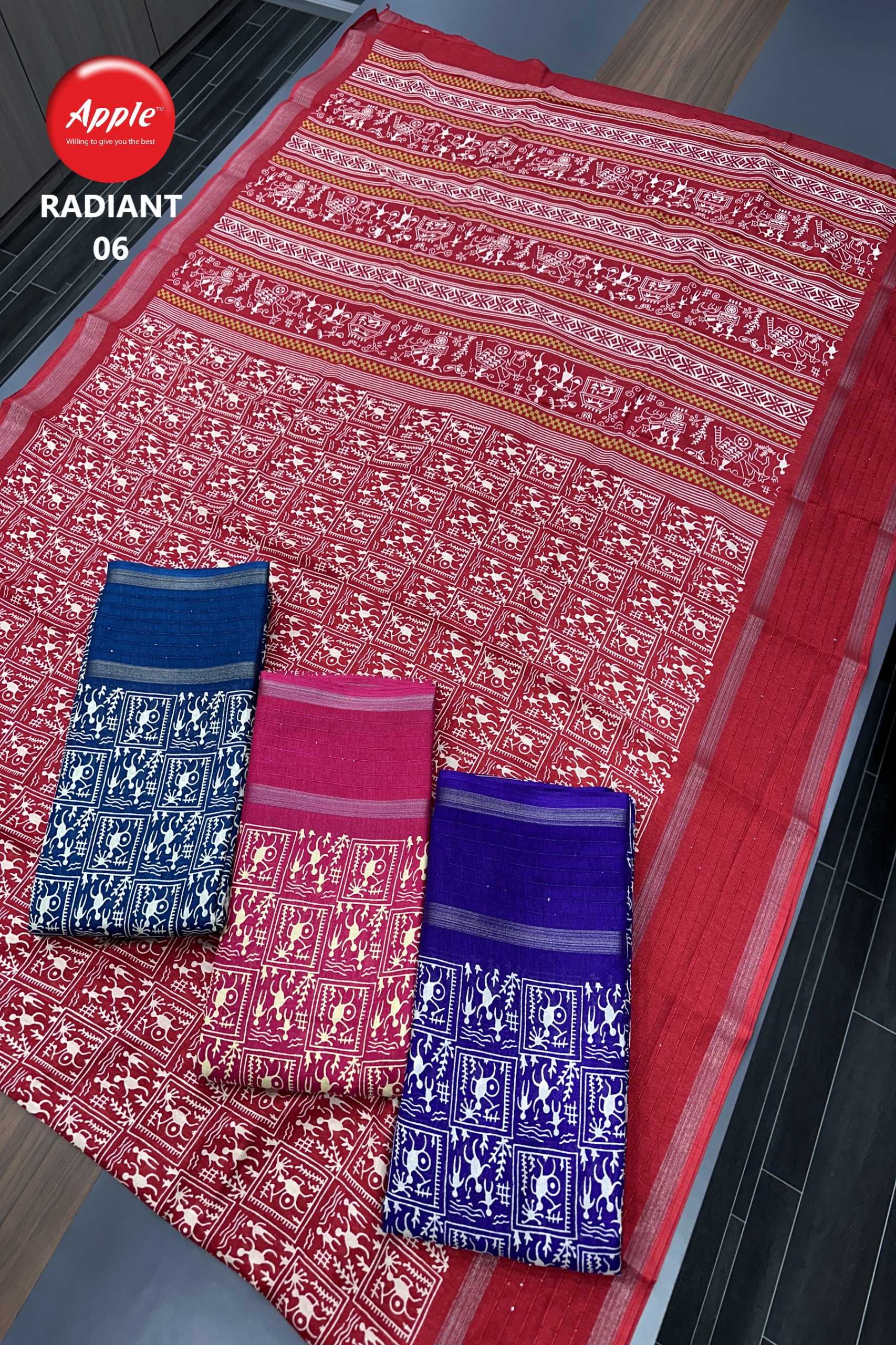 radiant vol 6 by apple fancy dola 4 colour addition sequence border saree 
