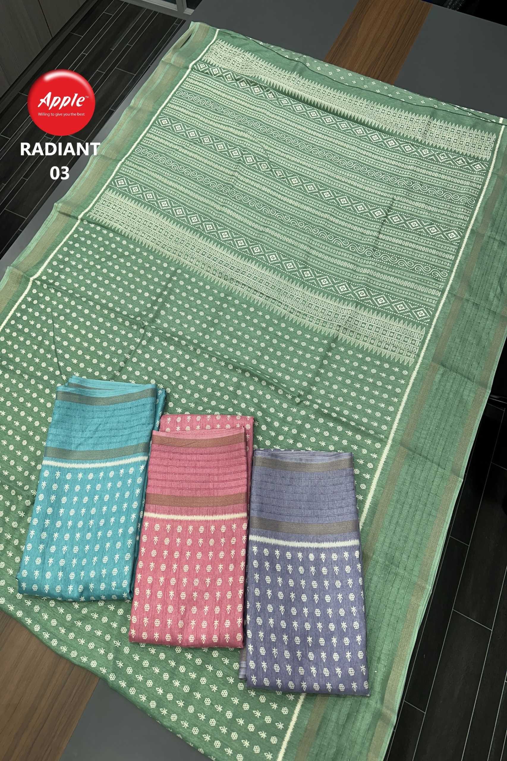 radiant vol 3 by apple stylish new design sequence border dola colour addition saree
