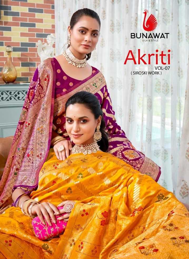 AKRITI VOL 7 BY BUNAWAT FANCY DESIGNER SILK SAREES WHOLSALE WITH STONE