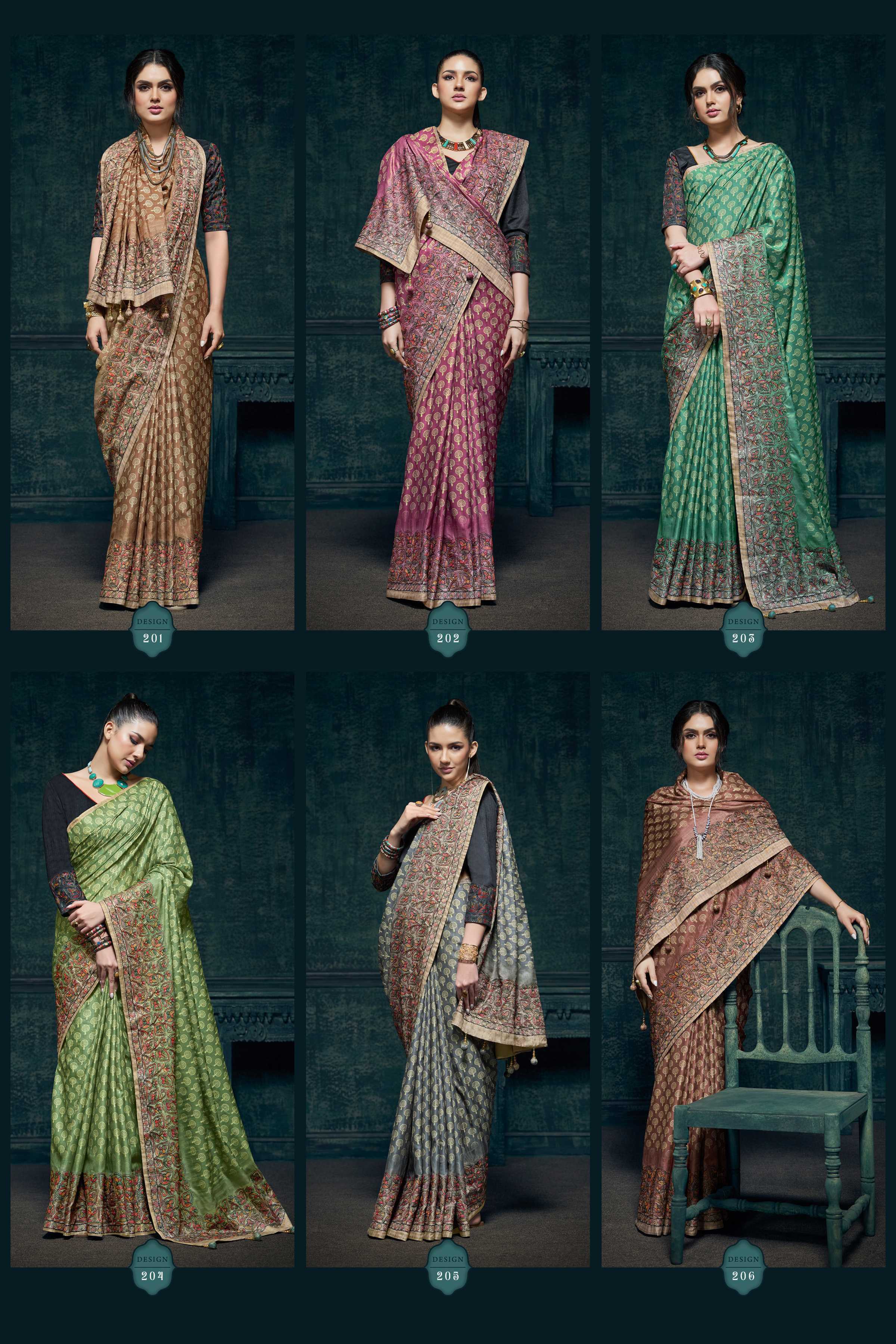 charan paduka 201-206 by apple comfy wear stylish printed silk saree supplier 