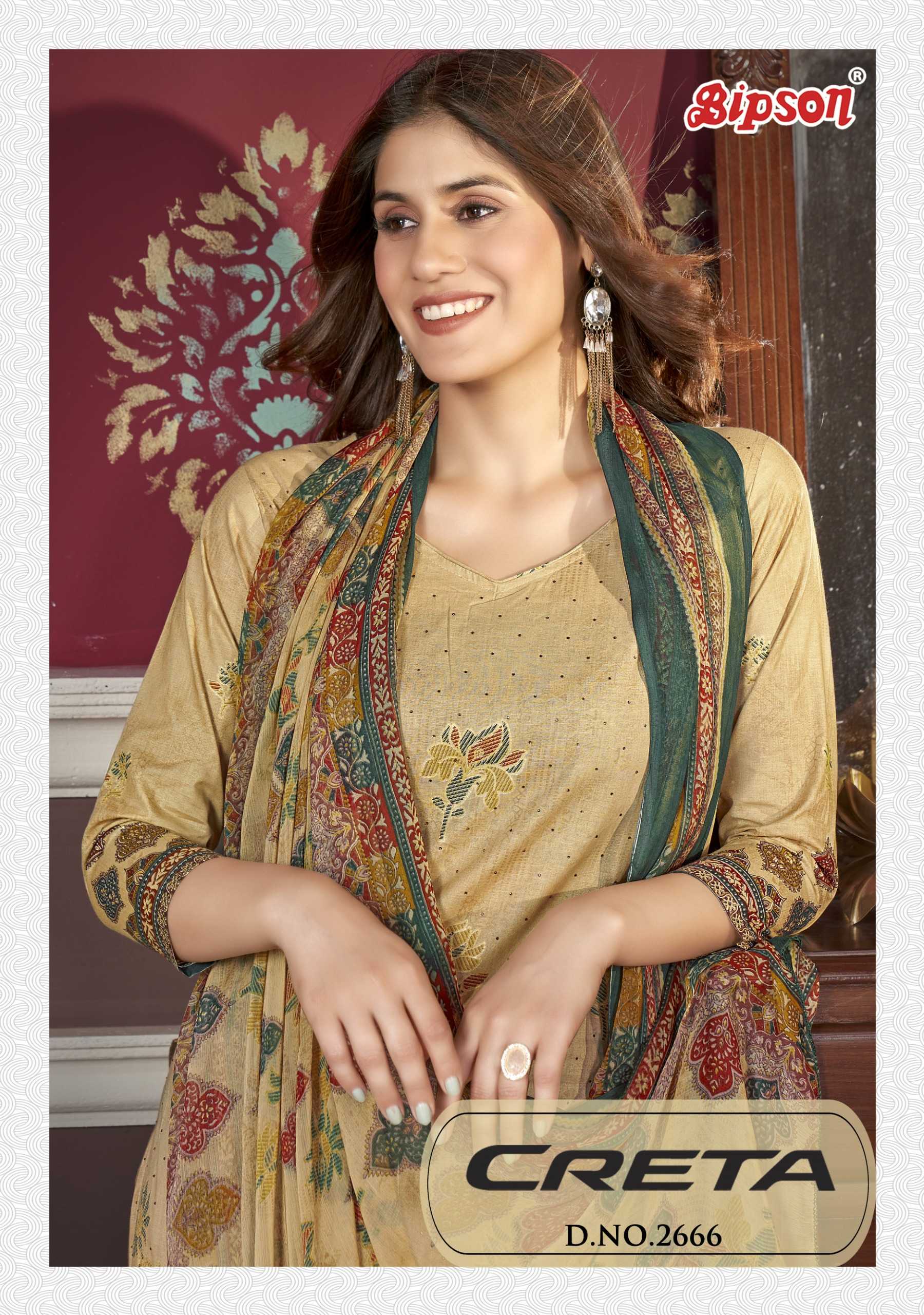 bipson prints creta 2666 fancy cotton ethnic design handwork salwar suit material