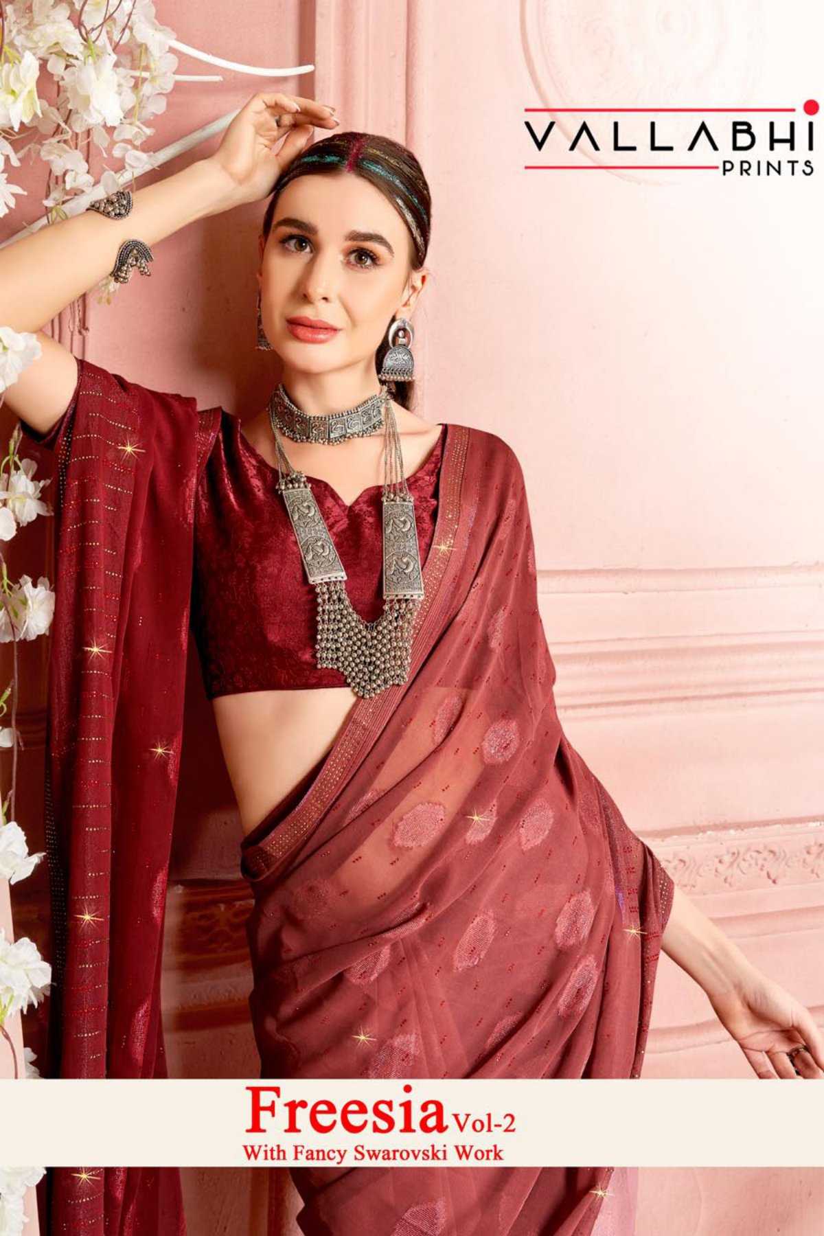 vallabhi prints prints fressia vol 2 23601-23606 ethnic design Swarovski work saree supplier