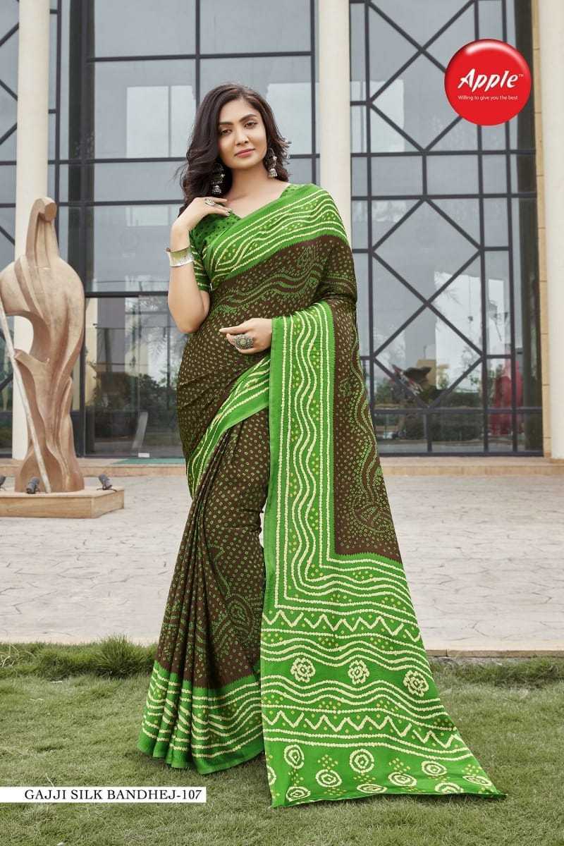 apple presents gajji silk bandhej  new stylish japan crape saree with blouse 