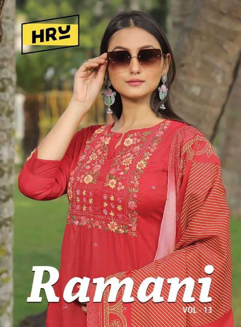 ramani 13 by hru readymade stylish thread embroidery ethnic style big size fancy viscose top pant dupatta 