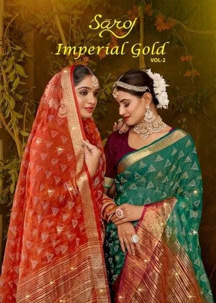 saroj imperial gold vol 2 super hit design khadi organza saree wholesaler 