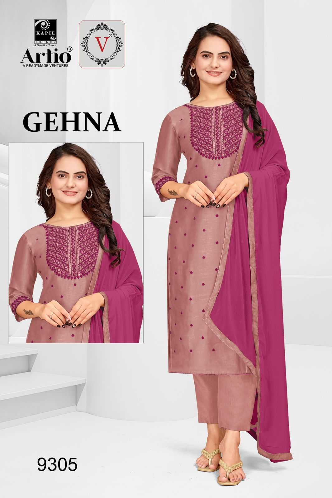 gehna by kapil trendz vichitra silk stylish neck work readymade  big size combo set salwar suit 