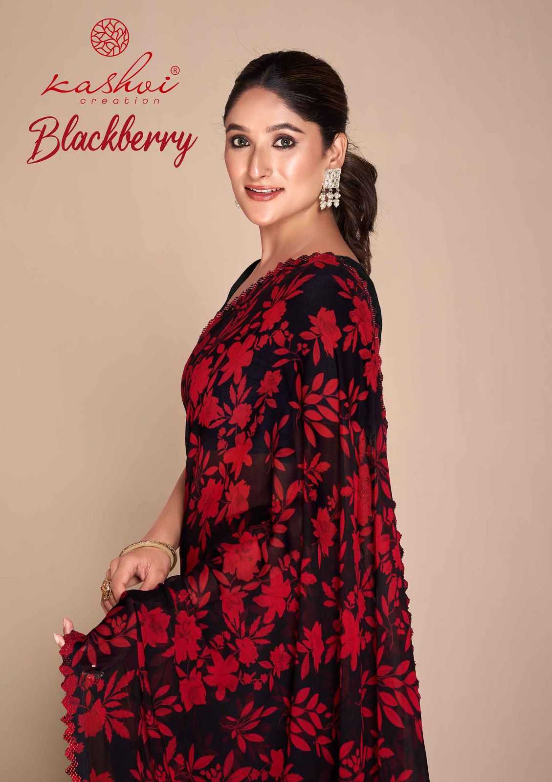 blackberry by kashvi creation georgette with swarovski unique colour addition stylish saree 