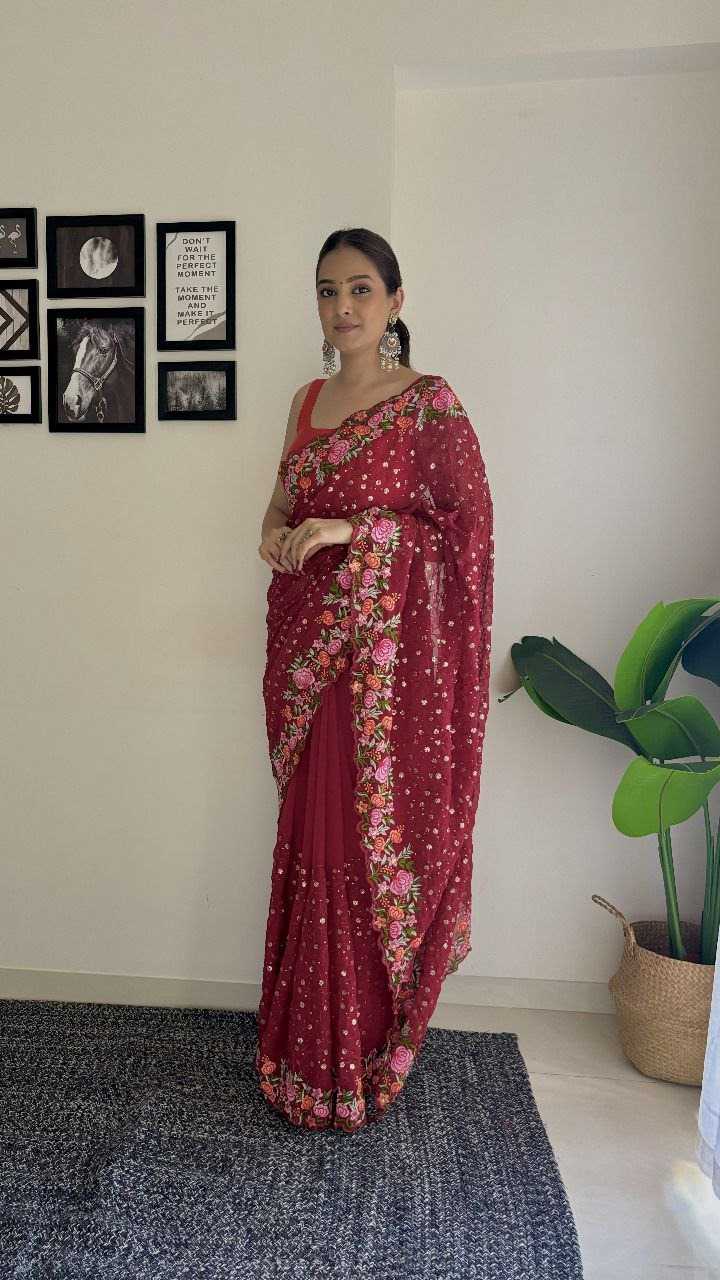 kc 764 fancy soft georgette traditional wear thread work saree with blouse 